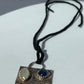 Hammered Oxidized Geometric Blue Kyanite and Rainbow Moonstone Pendant