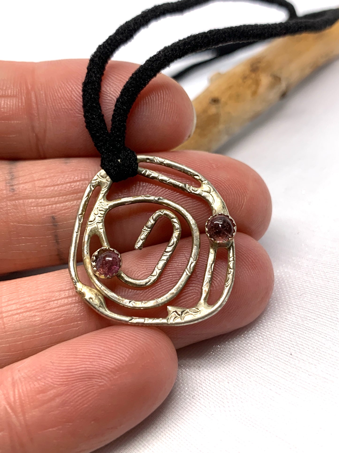 Pink Tourmaline Sterling Silver Sigil Symbol Spiral Necklace Jewelry Pendant