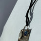 Hammered Oxidized Geometric Blue Kyanite and Rainbow Moonstone Pendant