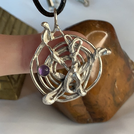 925 sterling silver abstract spiral pendant amethyst gem made in america