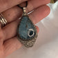 Large Oxidized Hammered Moon Shattuckite Sterling Silver Pendant