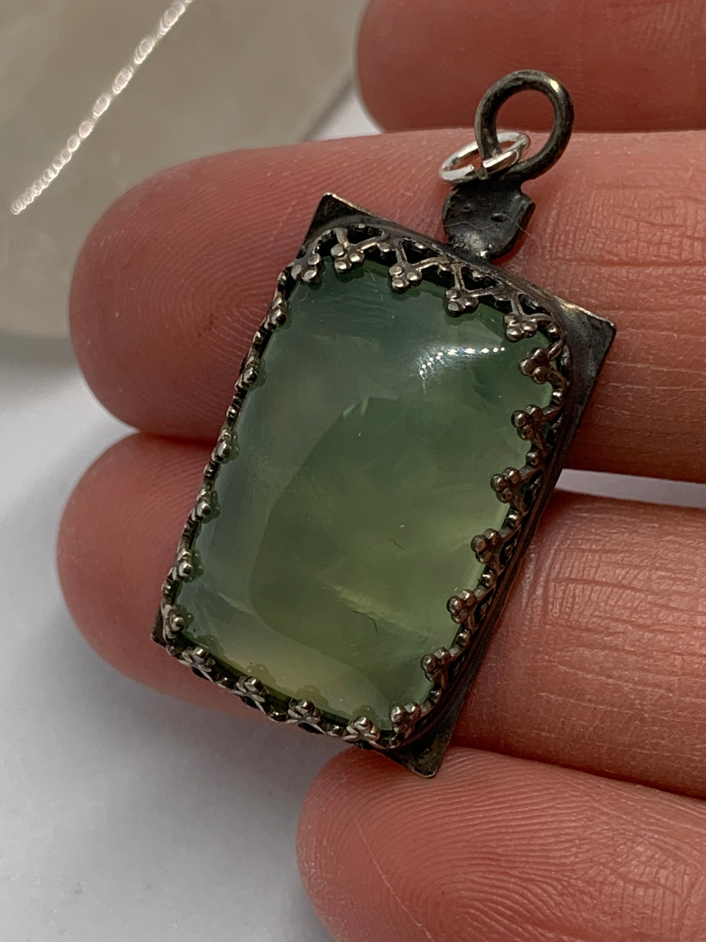 Prehnite Sterling Silver Pendant . Sacred Numerology 444 Each piece is unique -