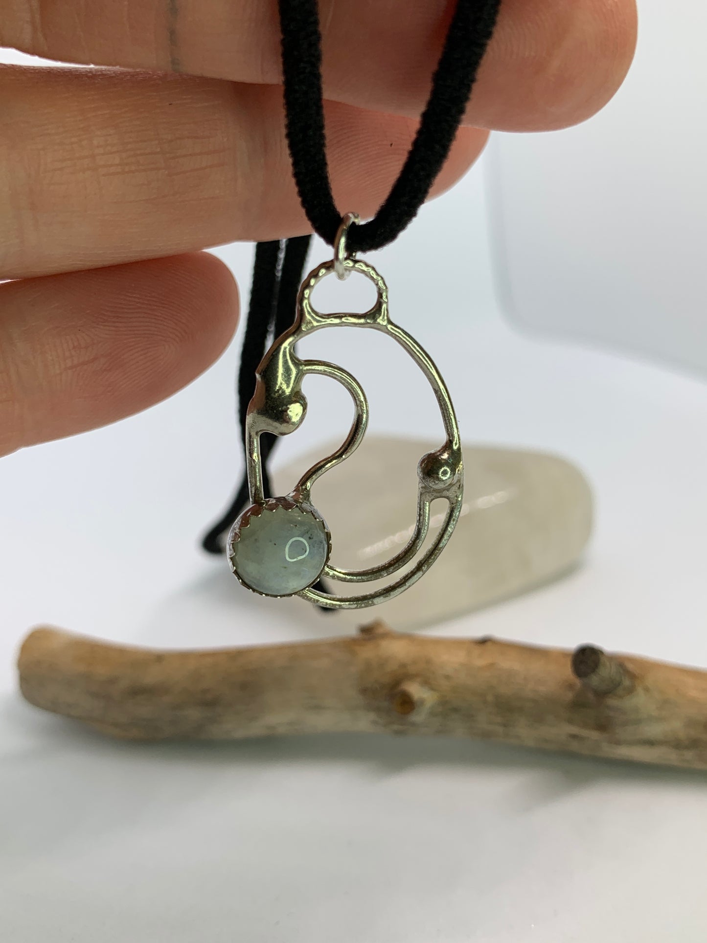 Sterling Silver Moonstone Spiral Circle Pendant