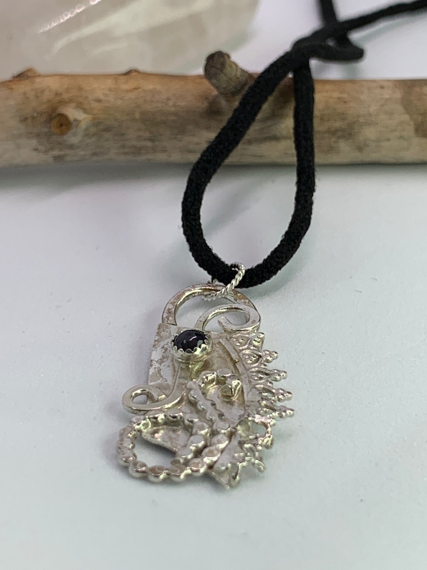 Iolite Sterling Silver Filigree Abstract Fused Necklace