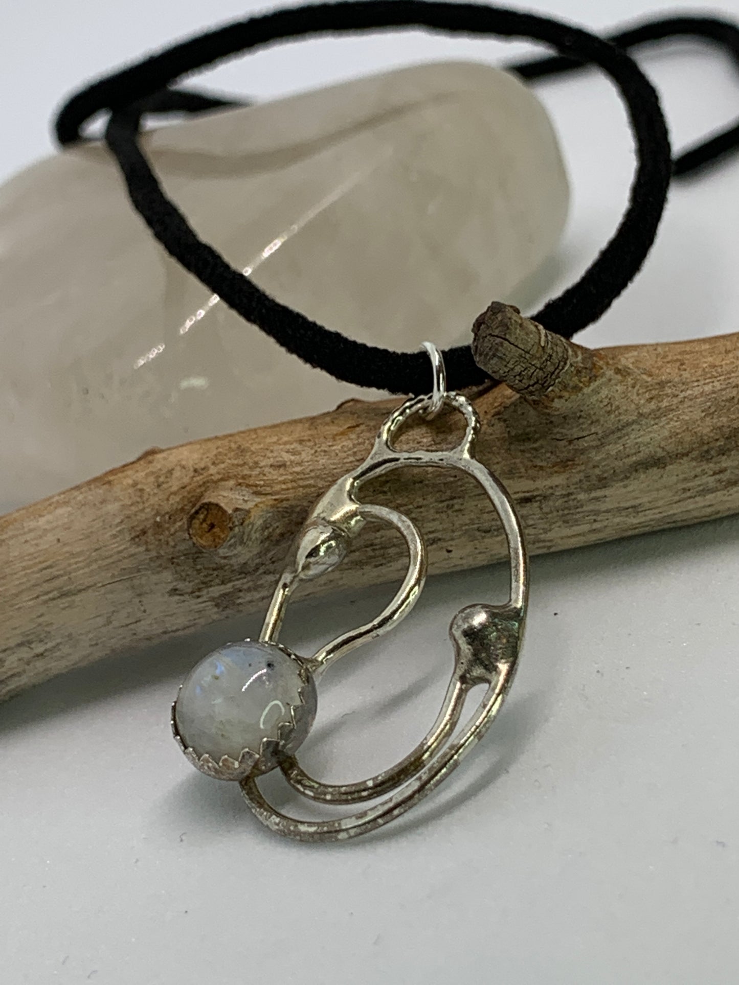 Sterling Silver Moonstone Spiral Circle Pendant