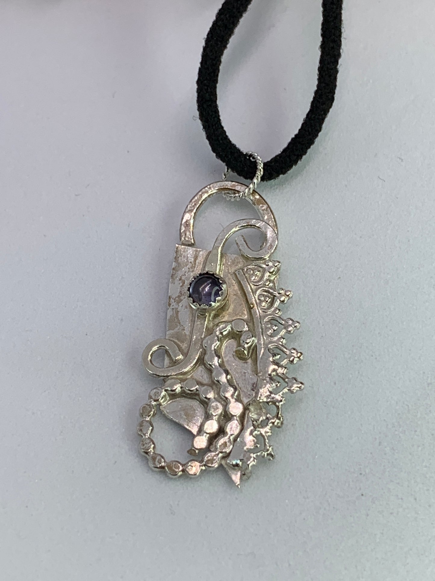 Iolite Sterling Silver Filigree Abstract Fused Necklace