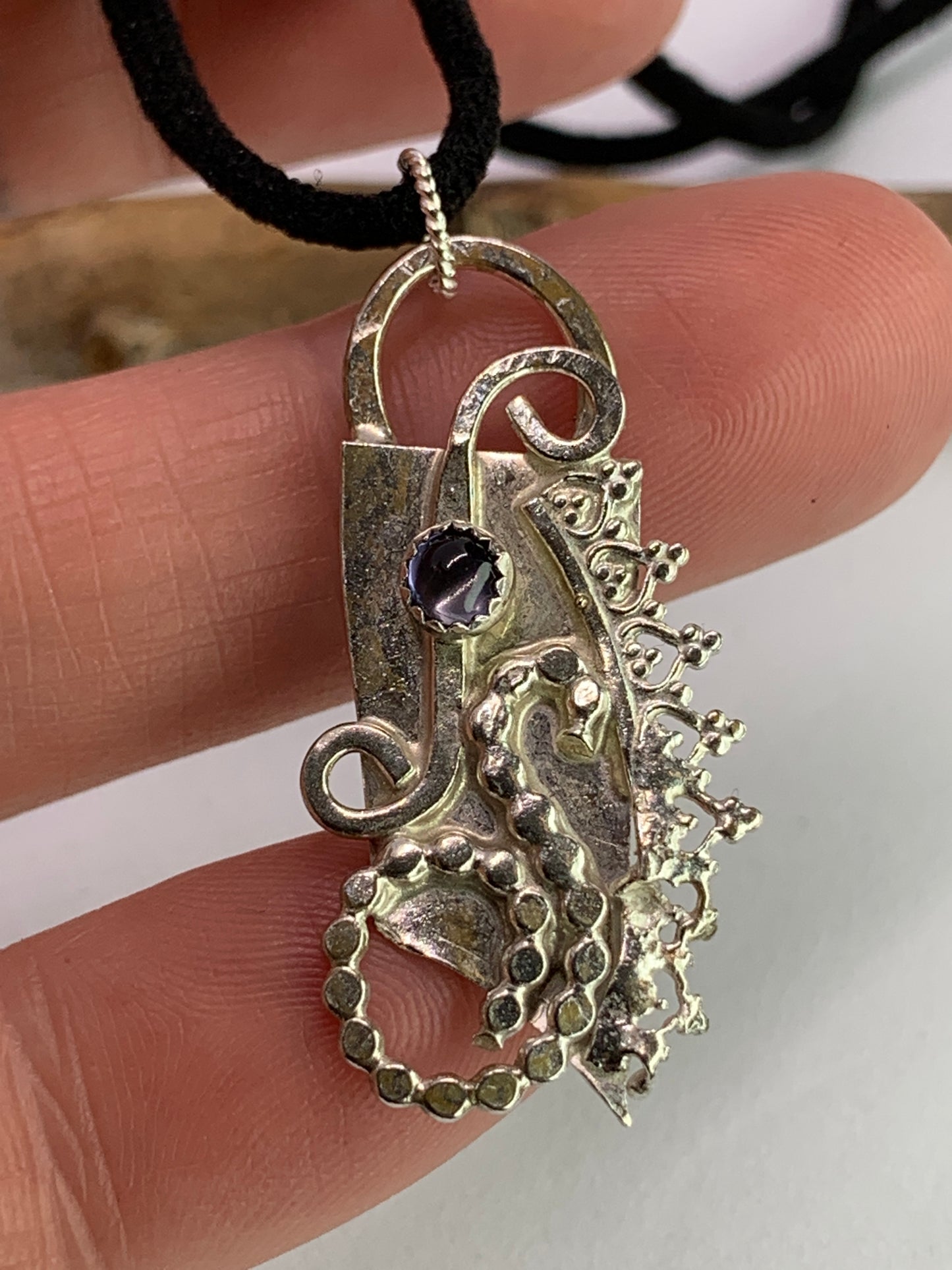 Iolite Sterling Silver Filigree Abstract Fused Necklace