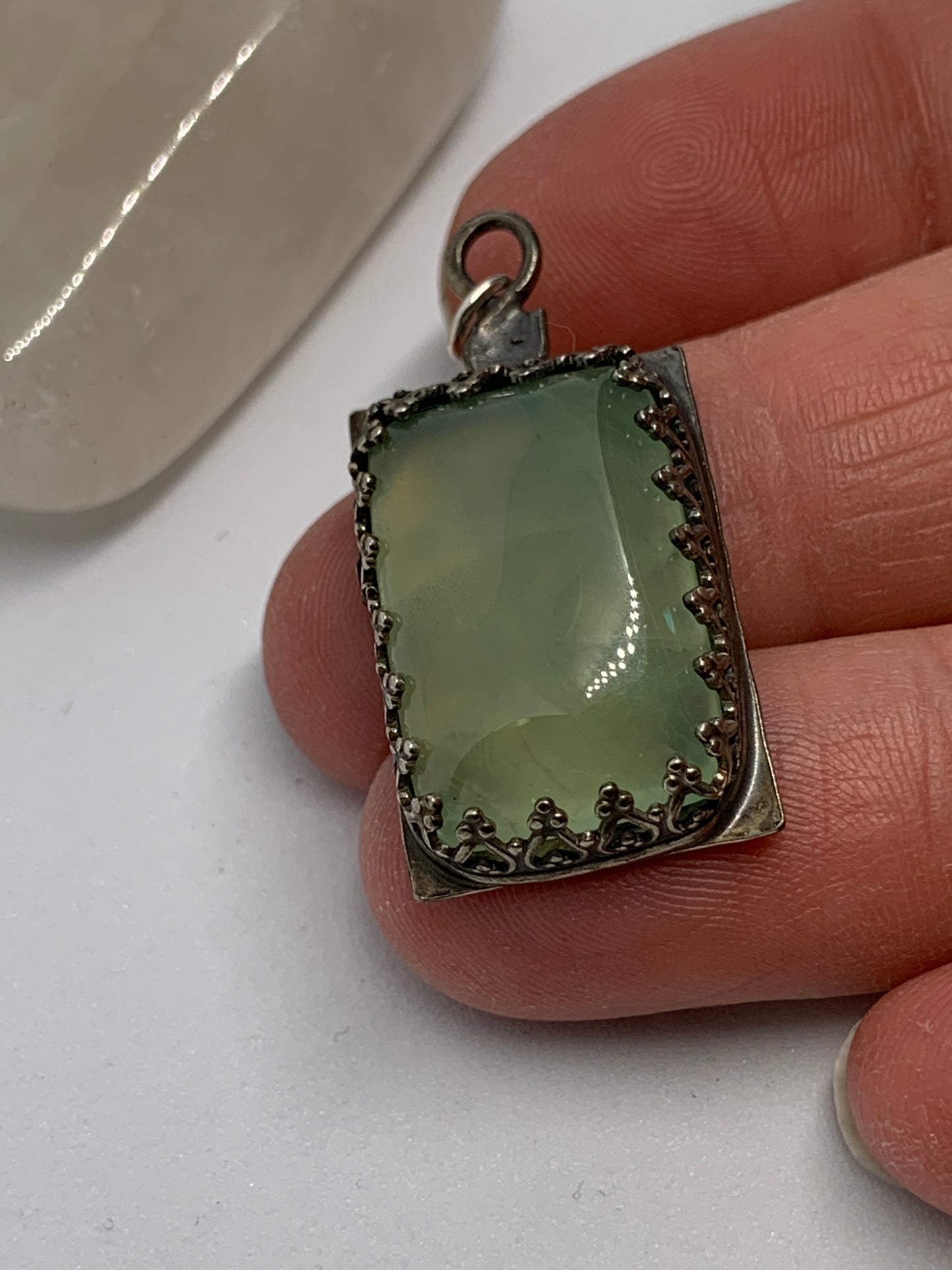 Prehnite Sterling Silver Pendant . Sacred Numerology 444 Each piece is unique -