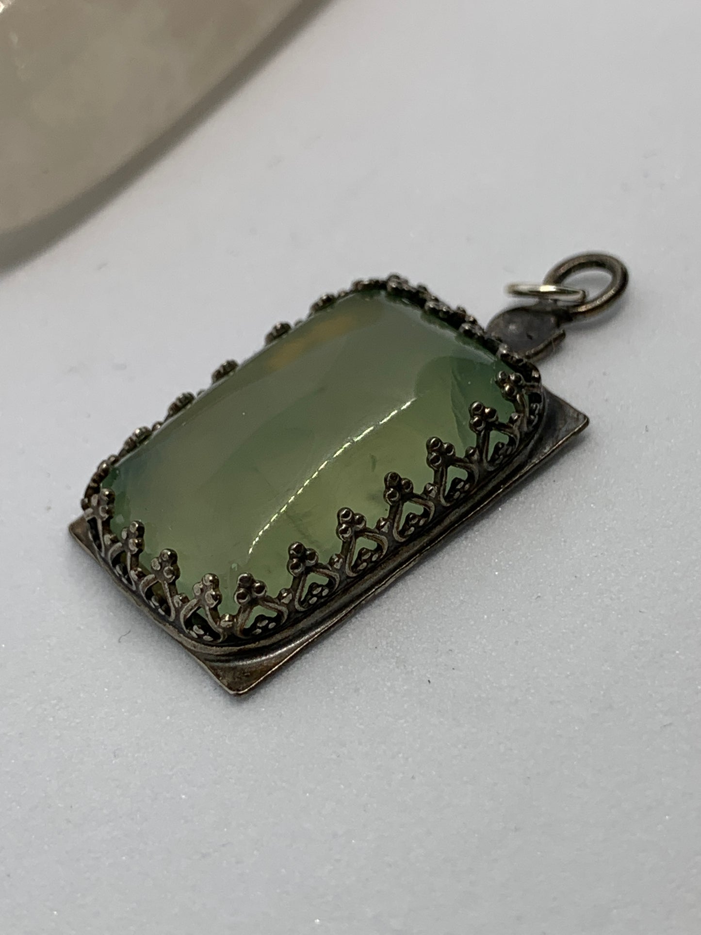 Prehnite Sterling Silver Pendant . Handmade - one of a kind design. Each piece is unique - 