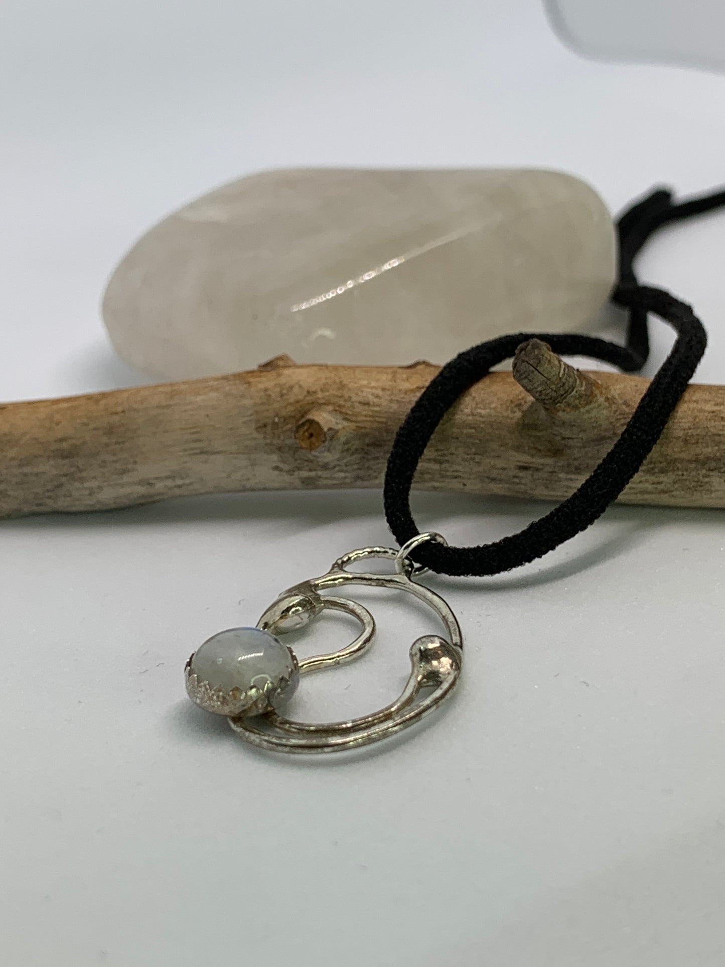 Sterling Silver Moonstone Spiral Circle Pendant