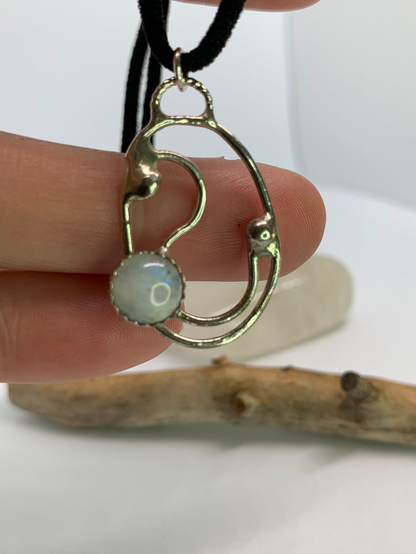 Sterling Silver Moonstone Spiral Circle Pendant