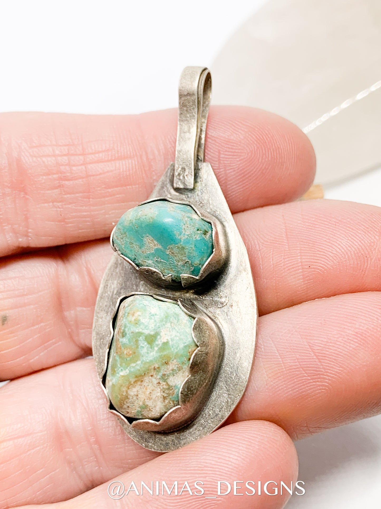 Large Oxidized Mexican Turquoise Nugget Sterling Silver Pendant