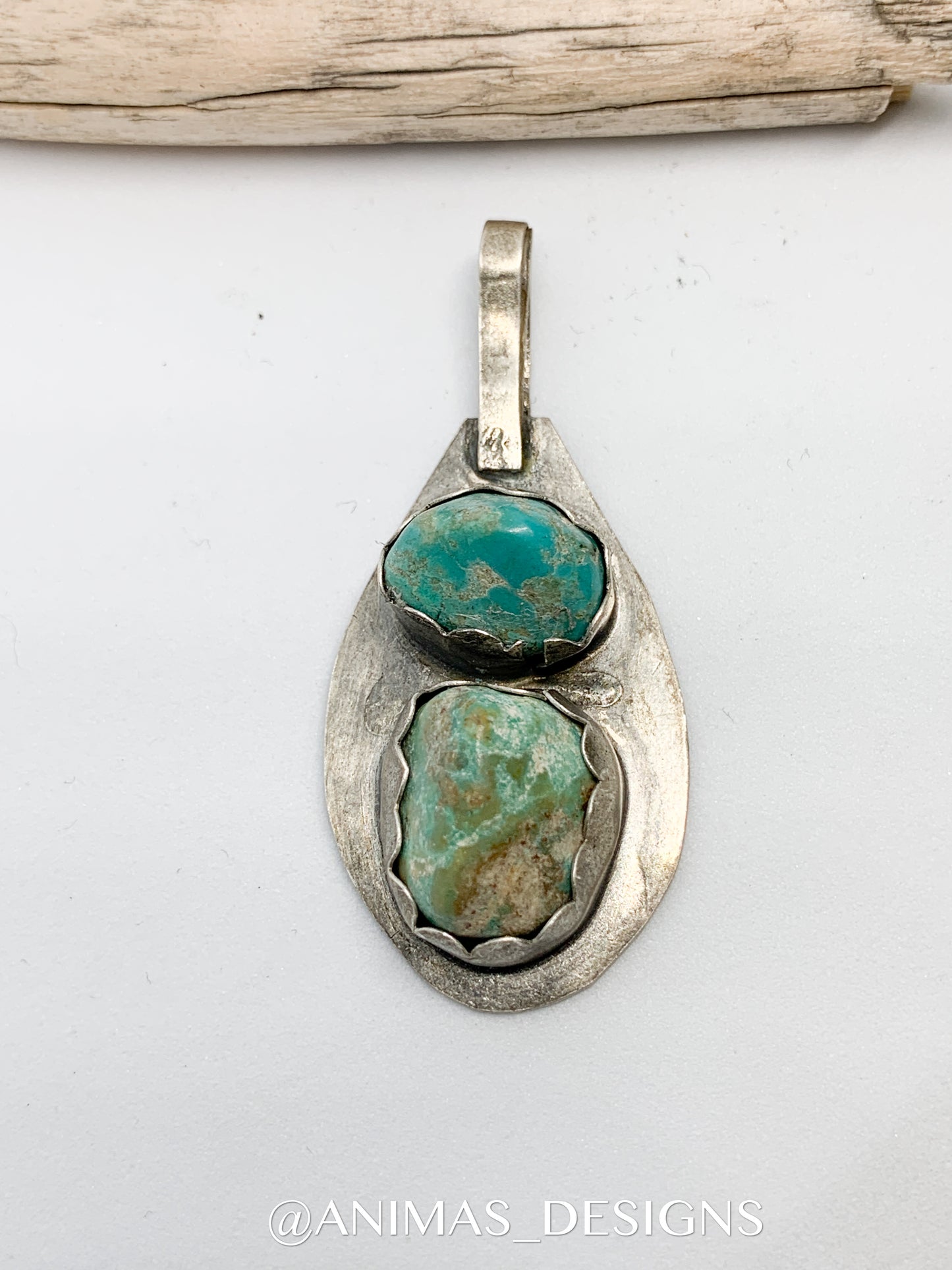 Large Oxidized Mexican Turquoise Nugget Sterling Silver Pendant