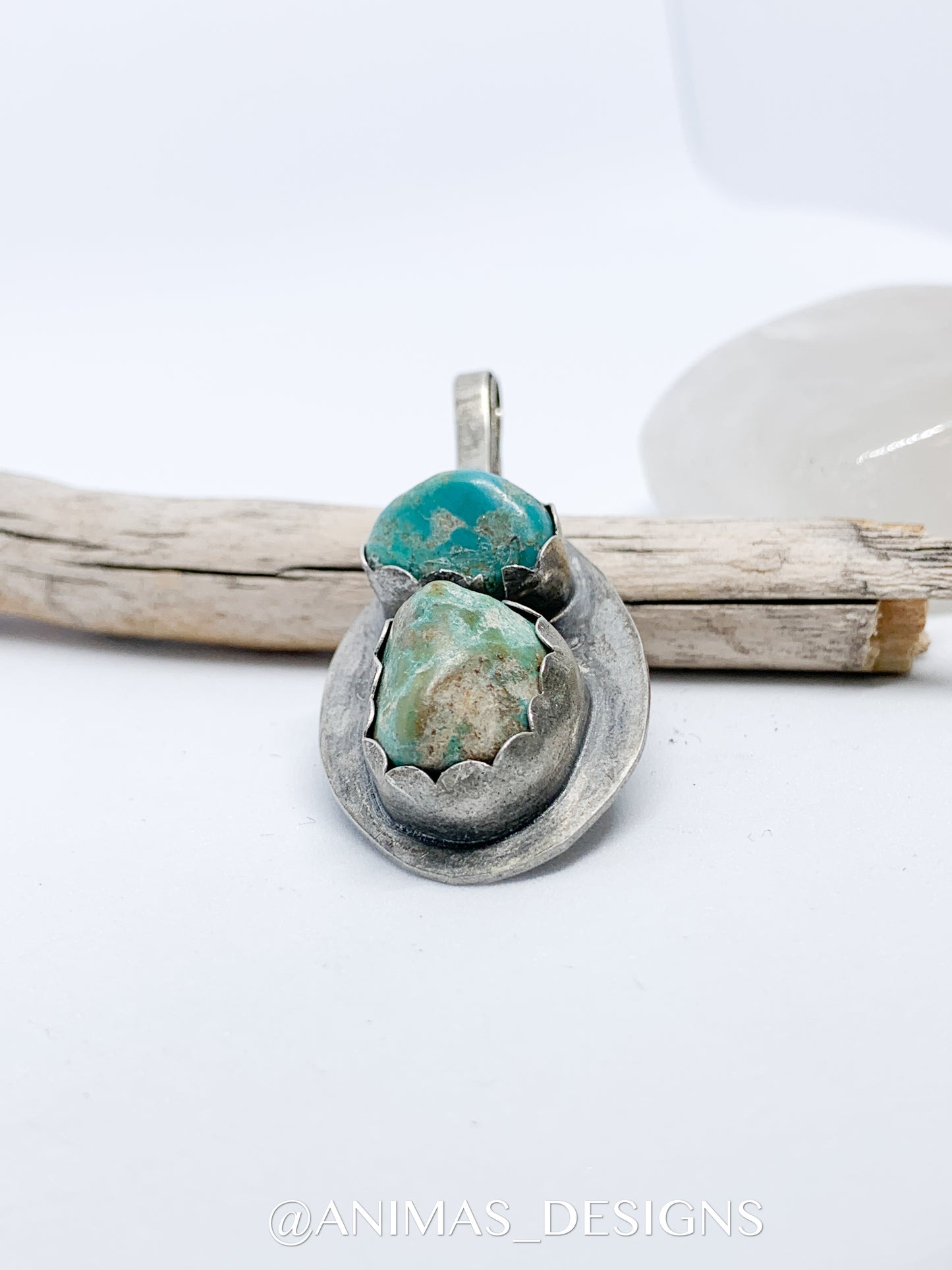 Large Oxidized Mexican Turquoise Nugget Sterling Silver Pendant