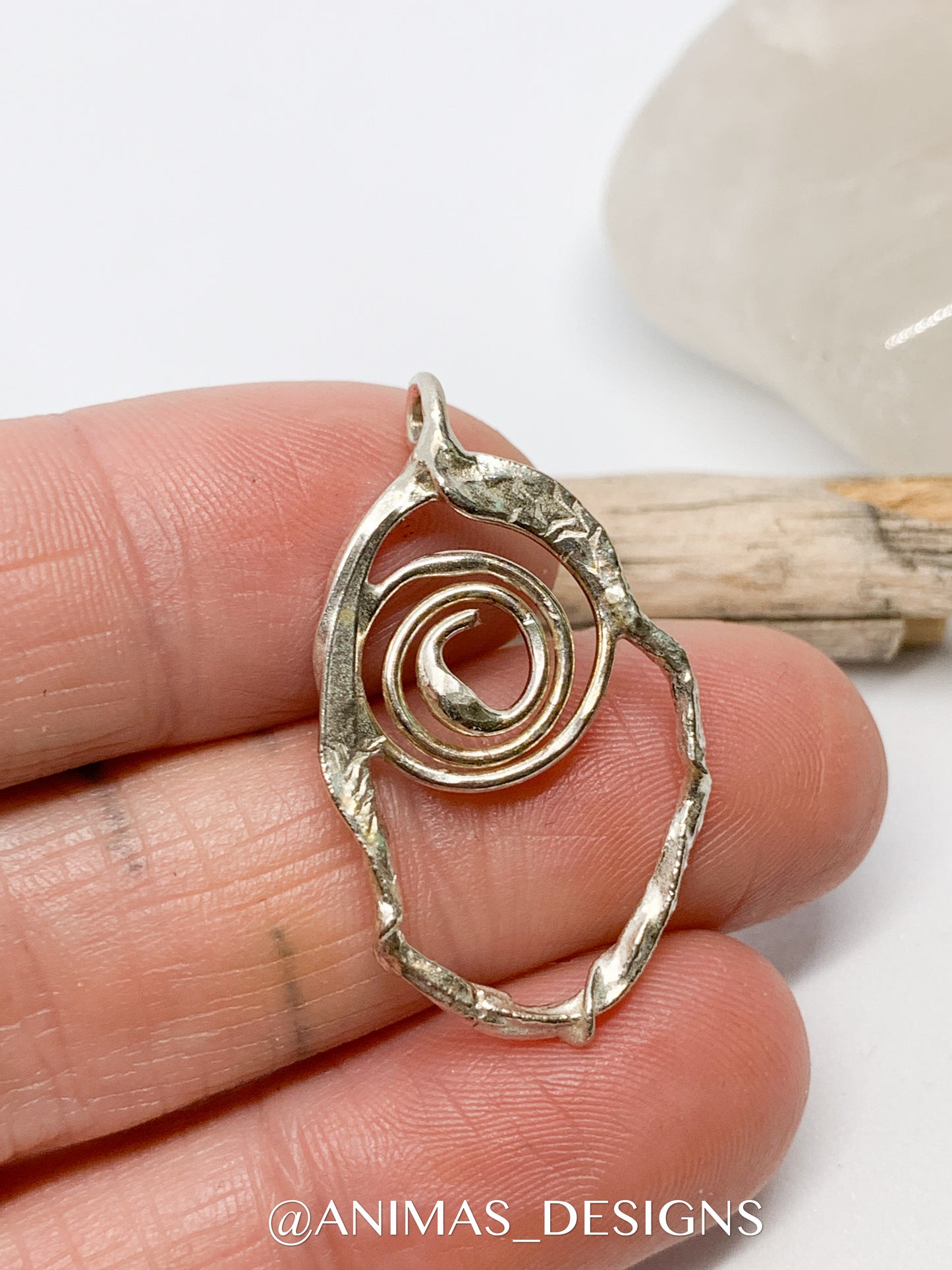 Fused Abstract Sterling Silver Spiral Pendant