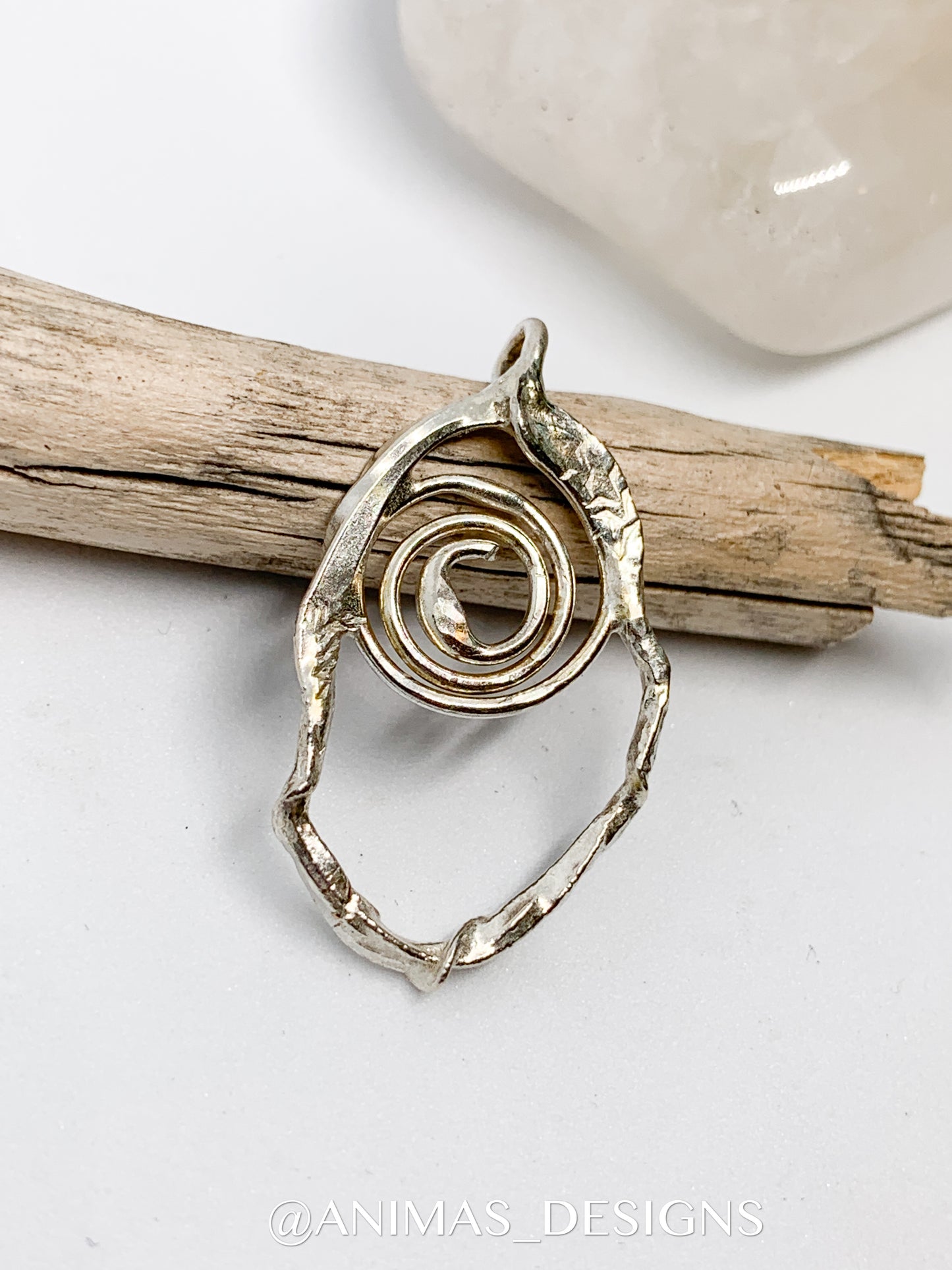 Fused Abstract Sterling Silver Spiral Pendant