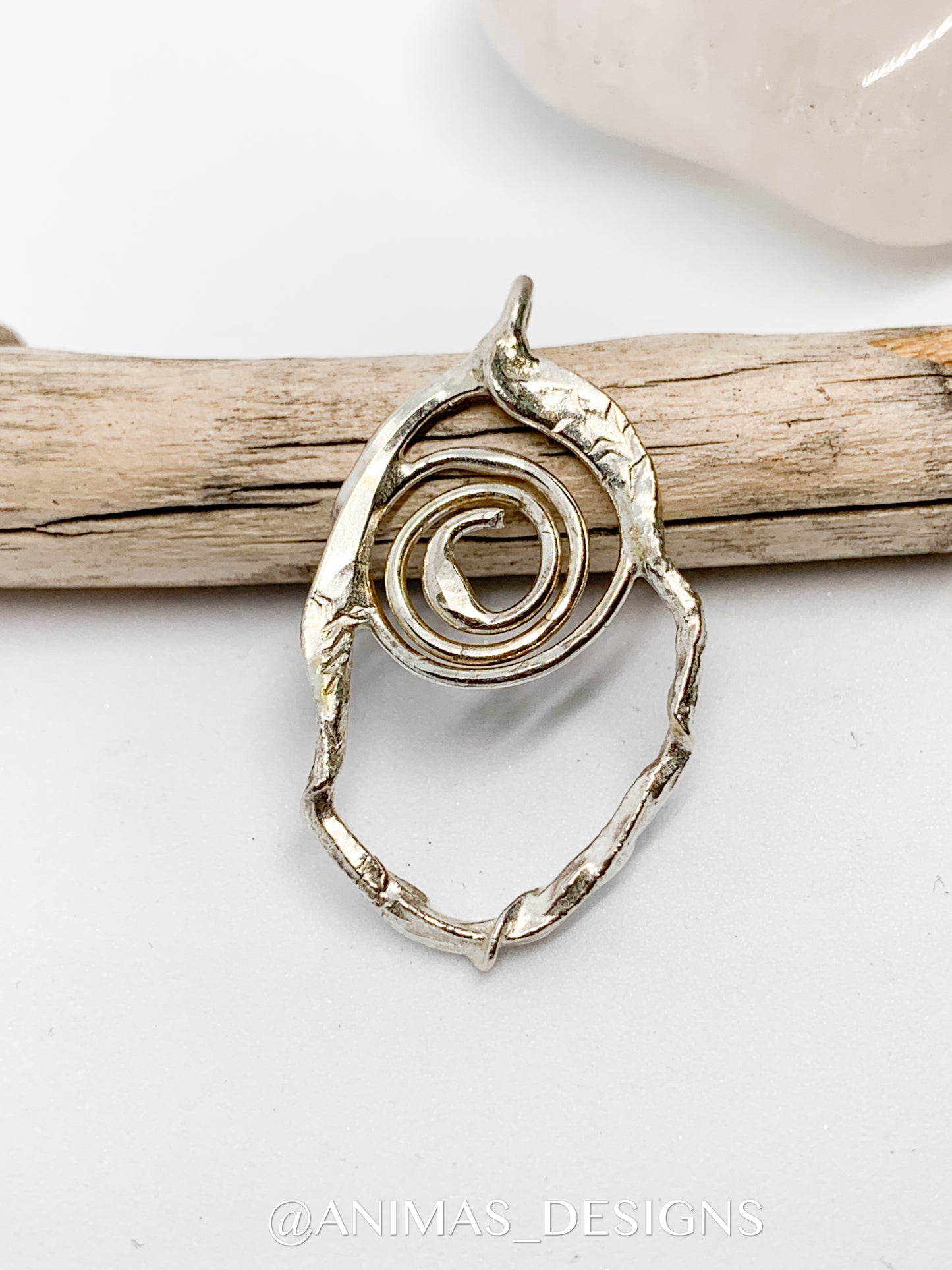 Fused Abstract Sterling Silver Spiral Pendant