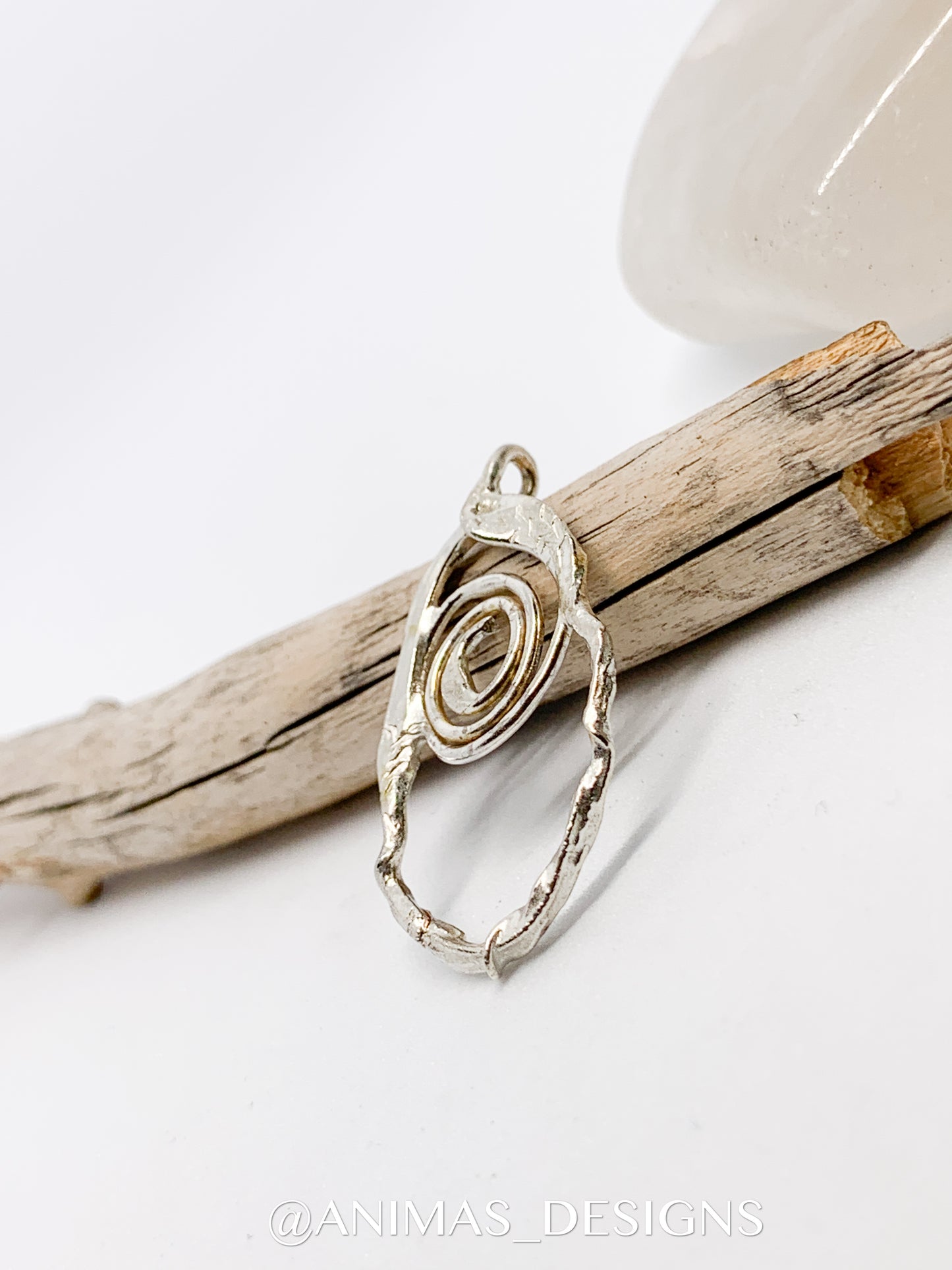 Fused Abstract Sterling Silver Spiral Pendant