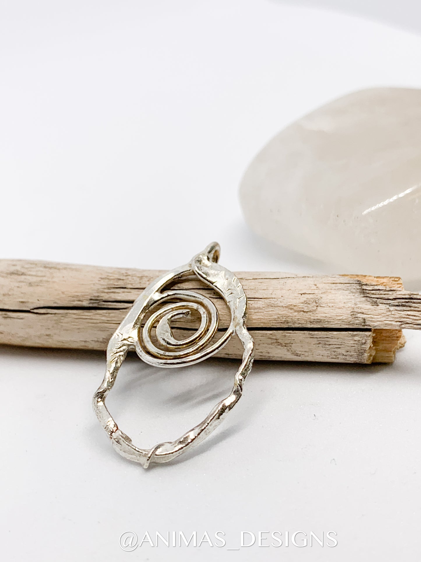 Fused Abstract Sterling Silver Spiral Pendant