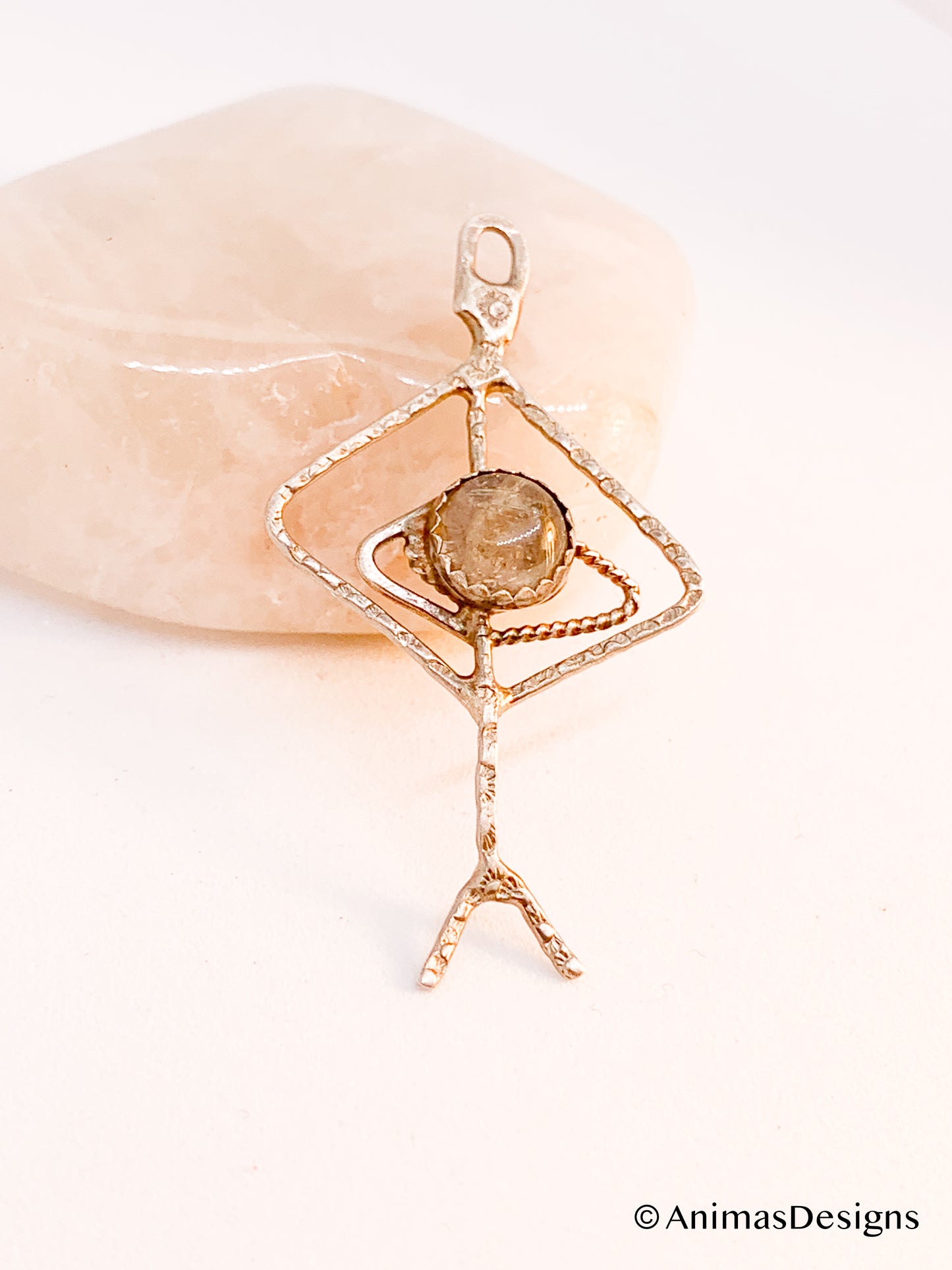 Rutilated Golden Thread Quartz Sterling Silver Viking Rune Pendant Necklace