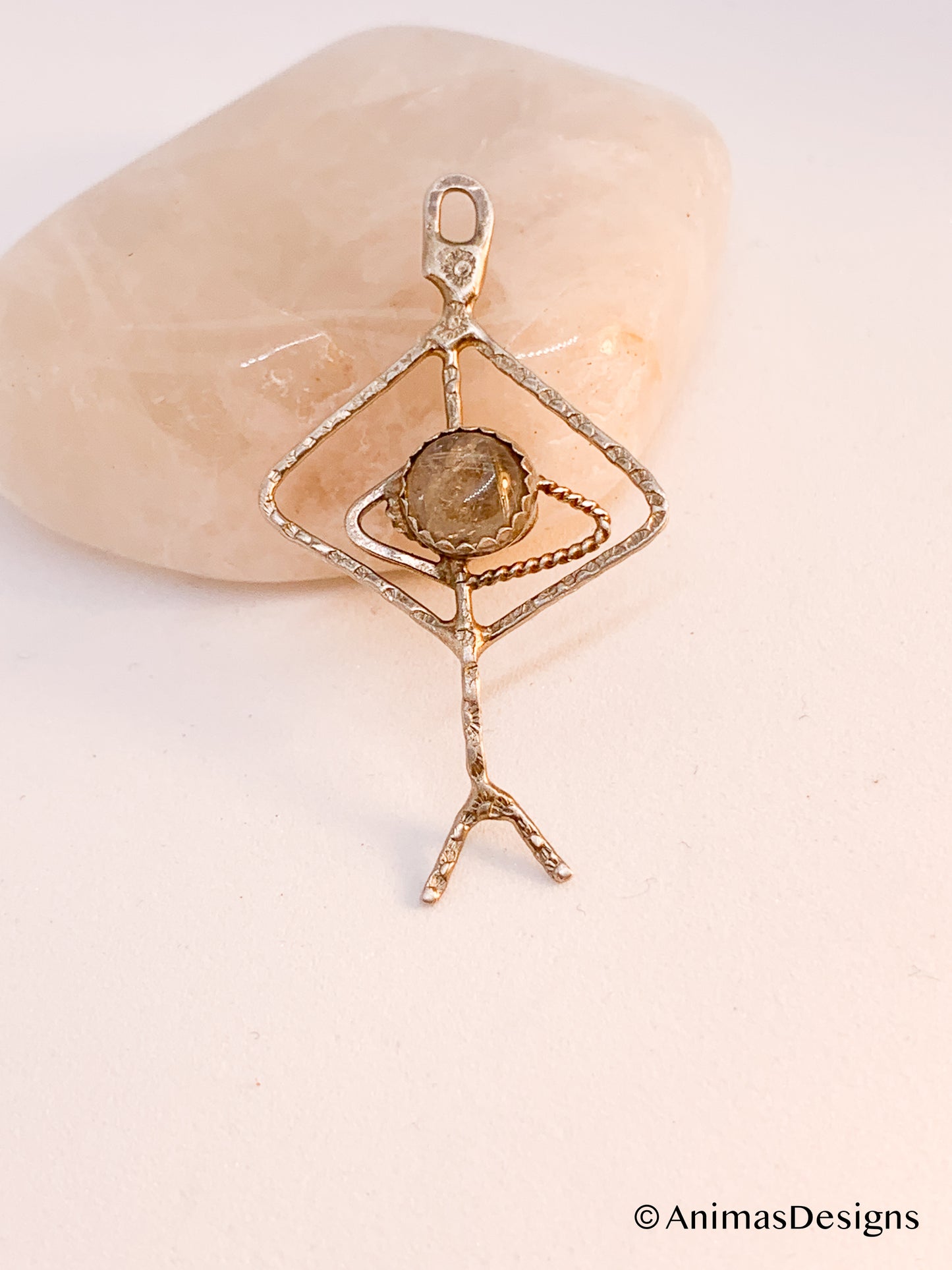 Rutilated Golden Thread Quartz Sterling Silver Viking Rune Pendant Necklace