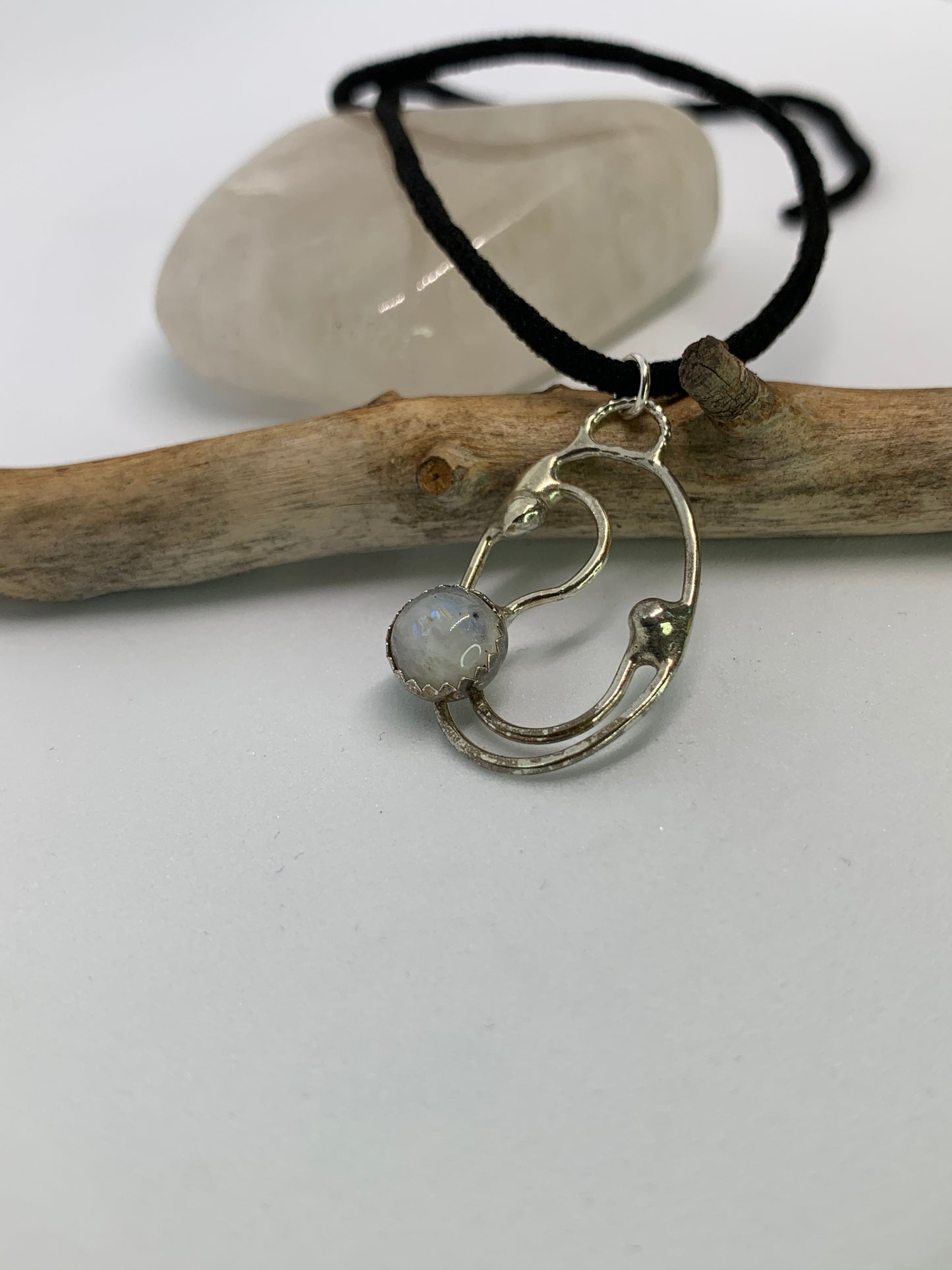 Sterling Silver Moonstone Spiral Circle Pendant