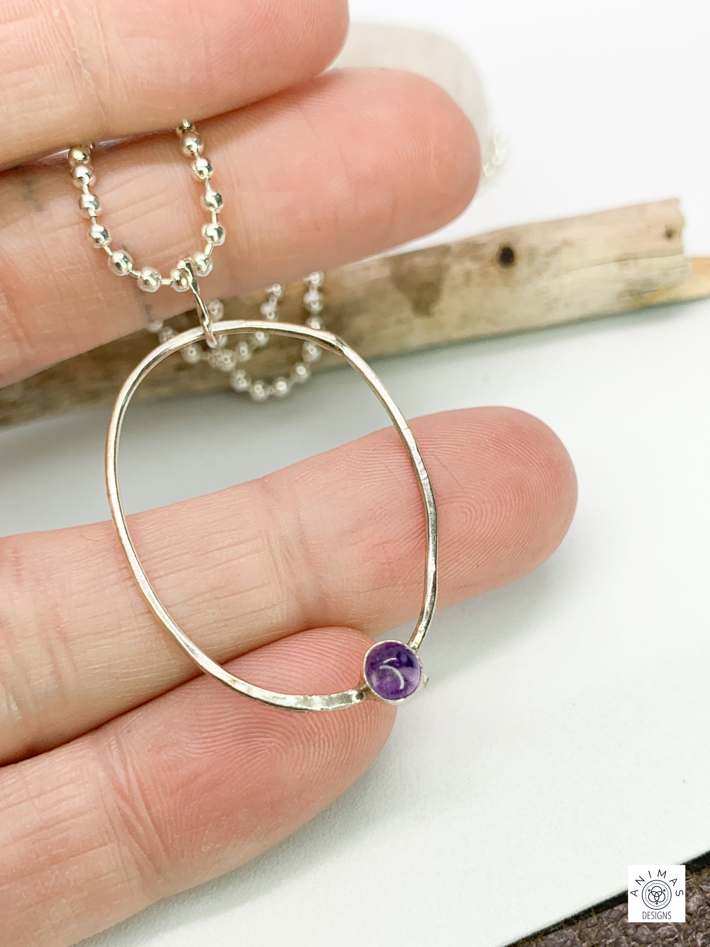 Minimalist Geometric Sterling Silver Amethyst Pendant