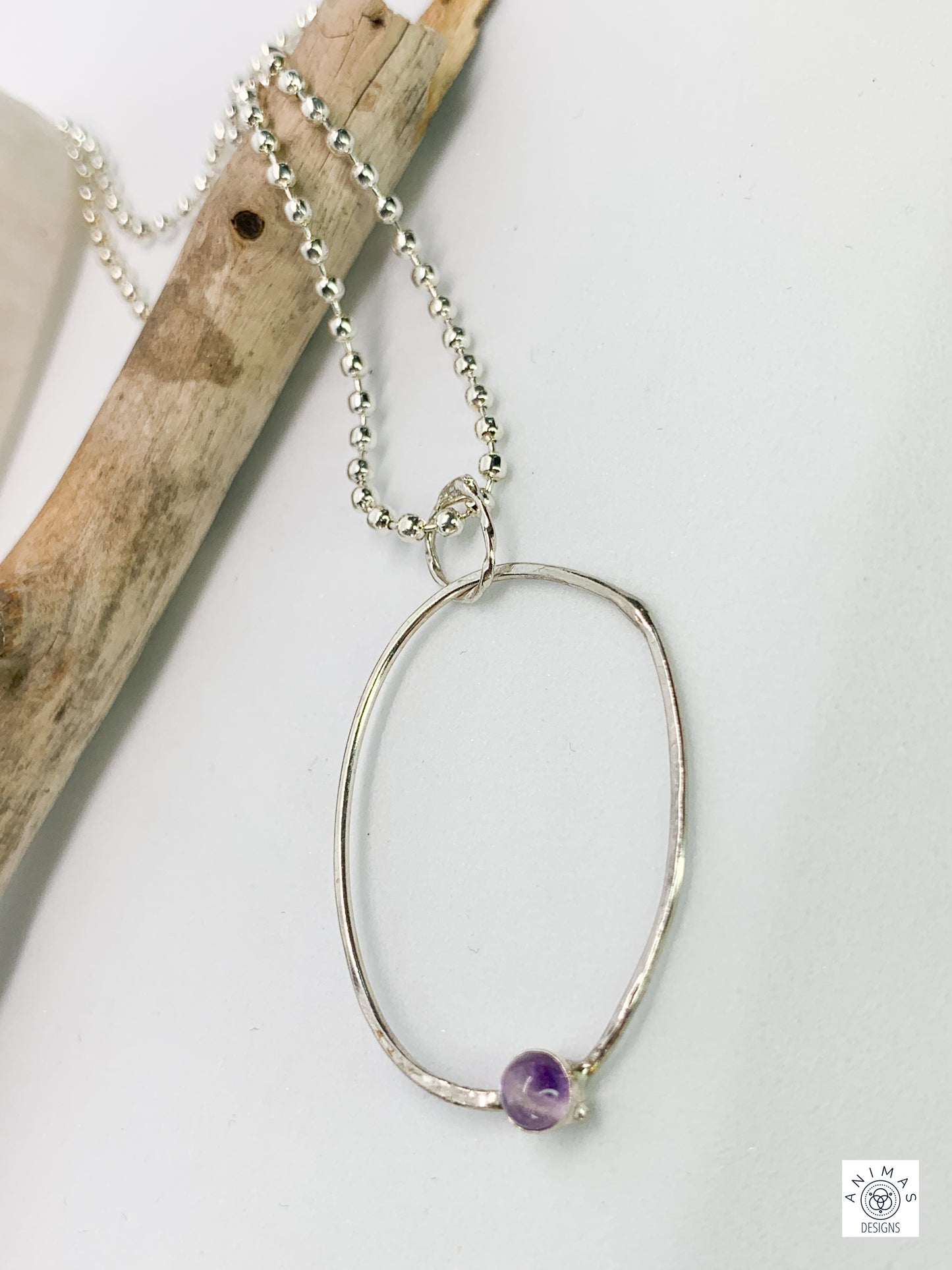 Minimalist Geometric Sterling Silver Amethyst Pendant