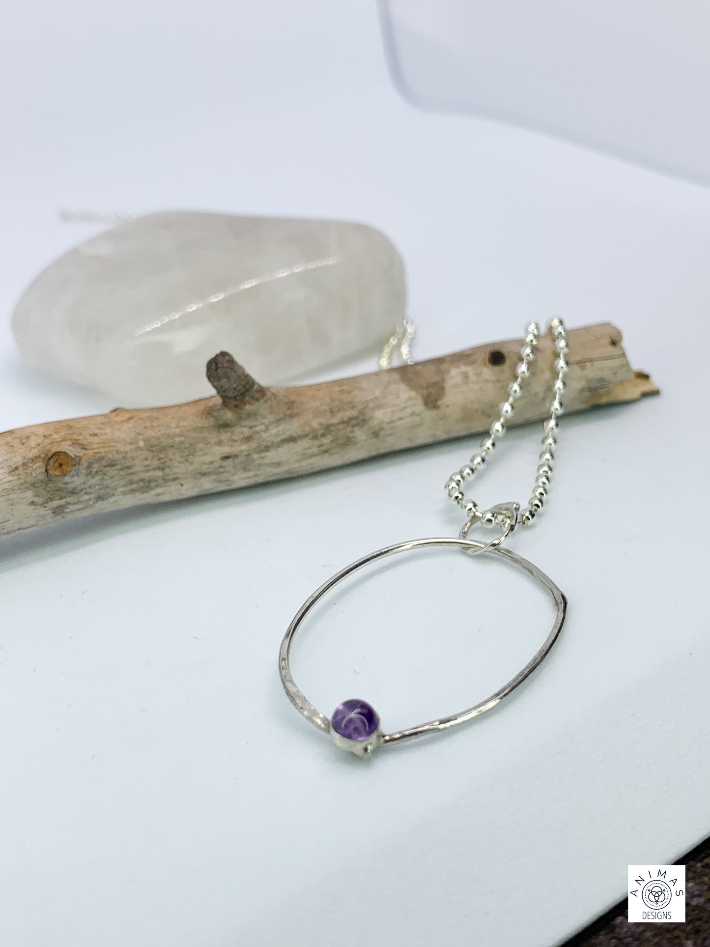 Minimalist Geometric Sterling Silver Amethyst Pendant