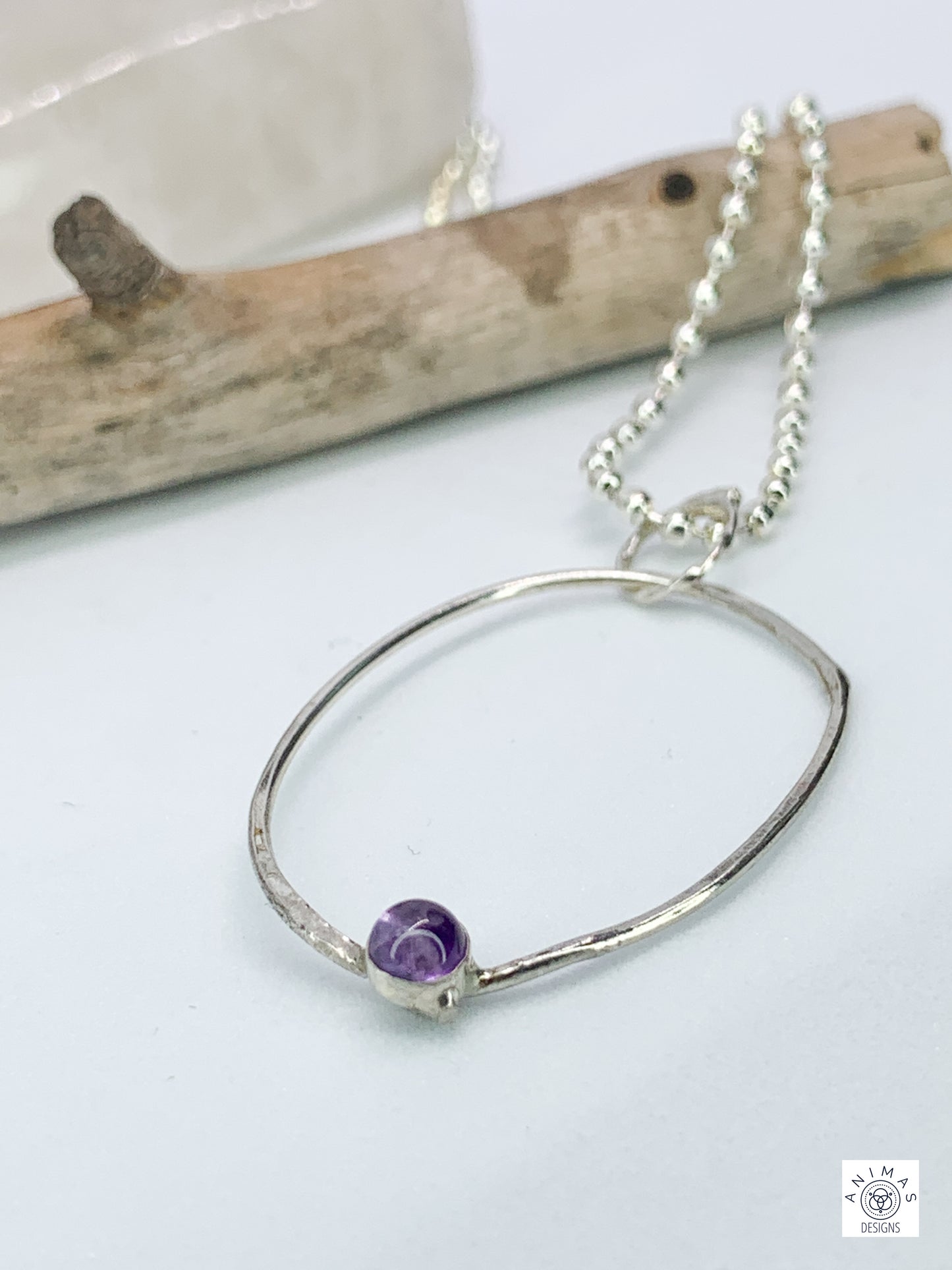 Minimalist Geometric Sterling Silver Amethyst Pendant