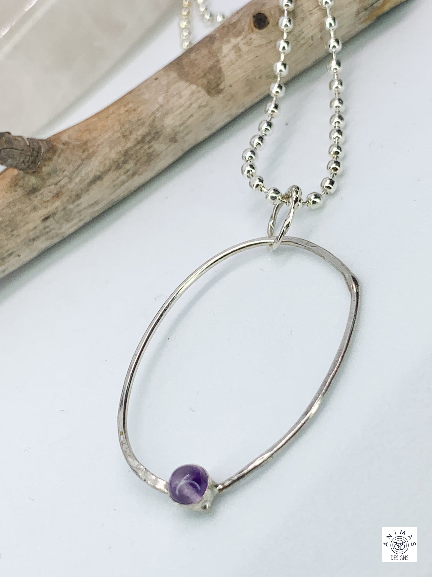 Minimalist Geometric Sterling Silver Amethyst Pendant