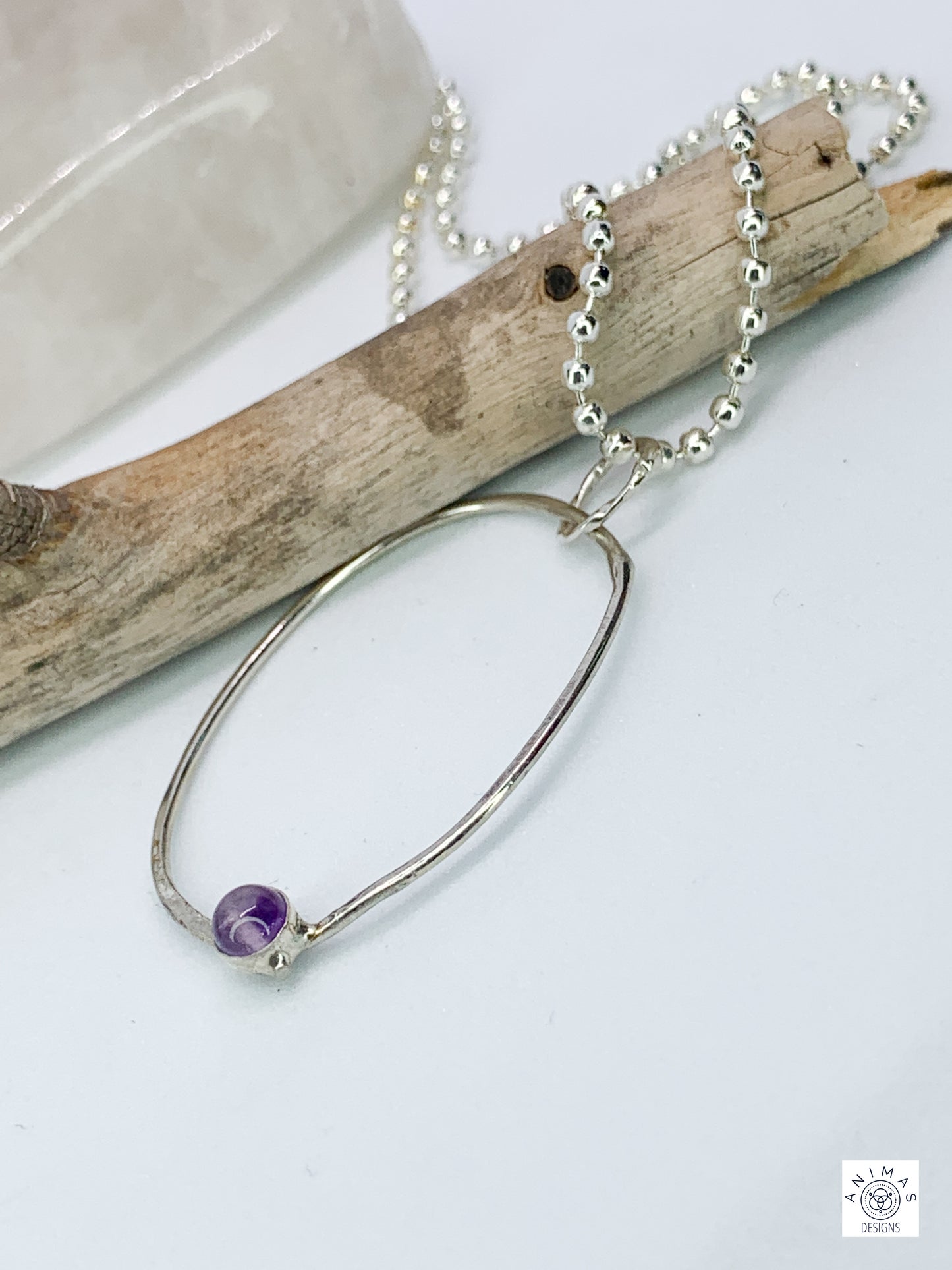 Minimalist Geometric Sterling Silver Amethyst Pendant