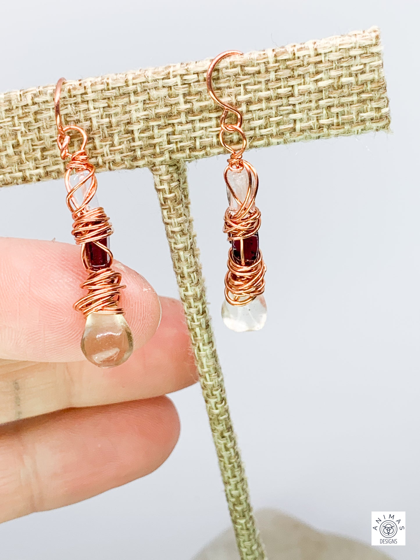 Lemon Quartz and Garnet Copper Earrings