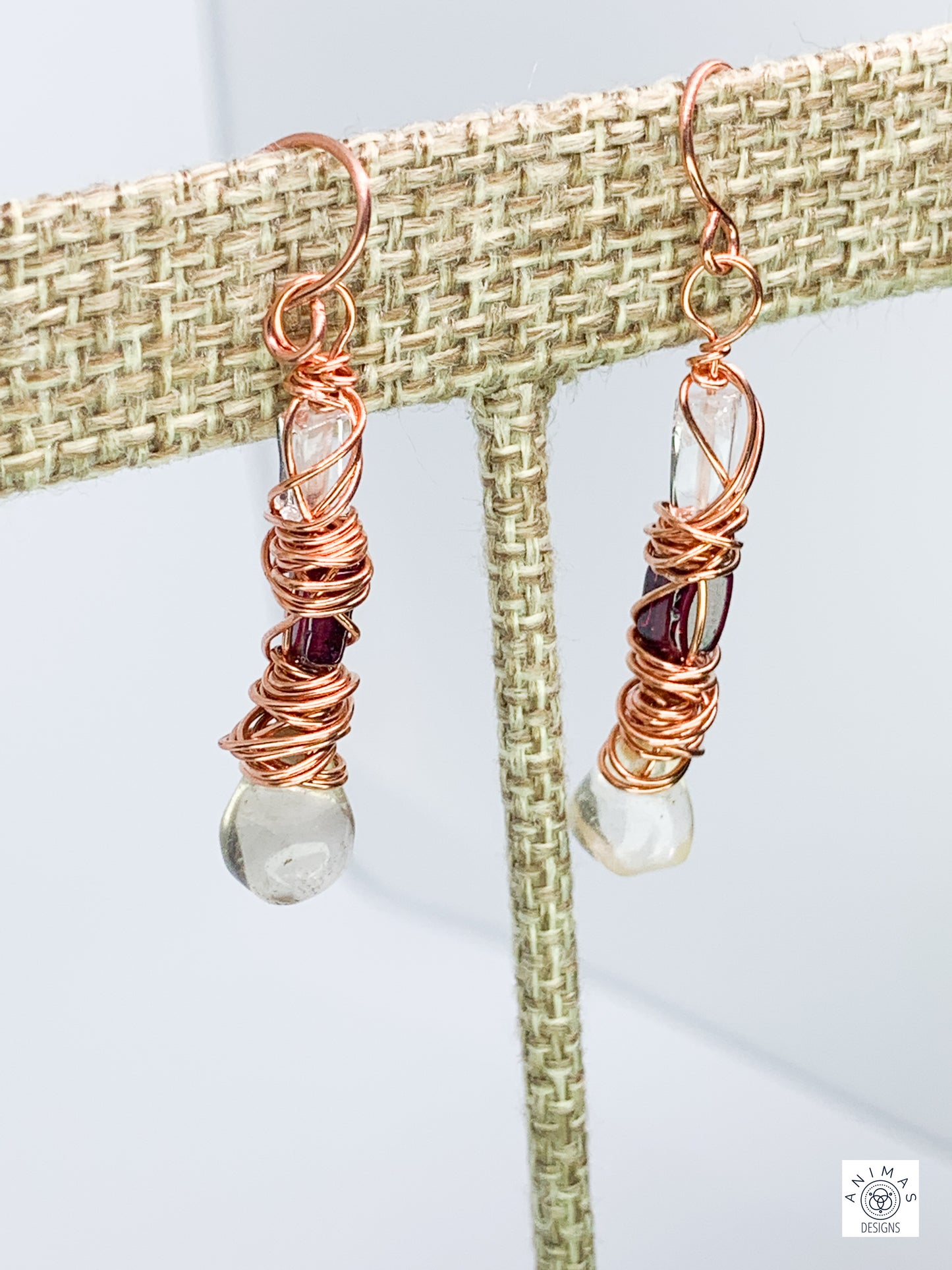 Lemon Quartz and Garnet Copper Earrings