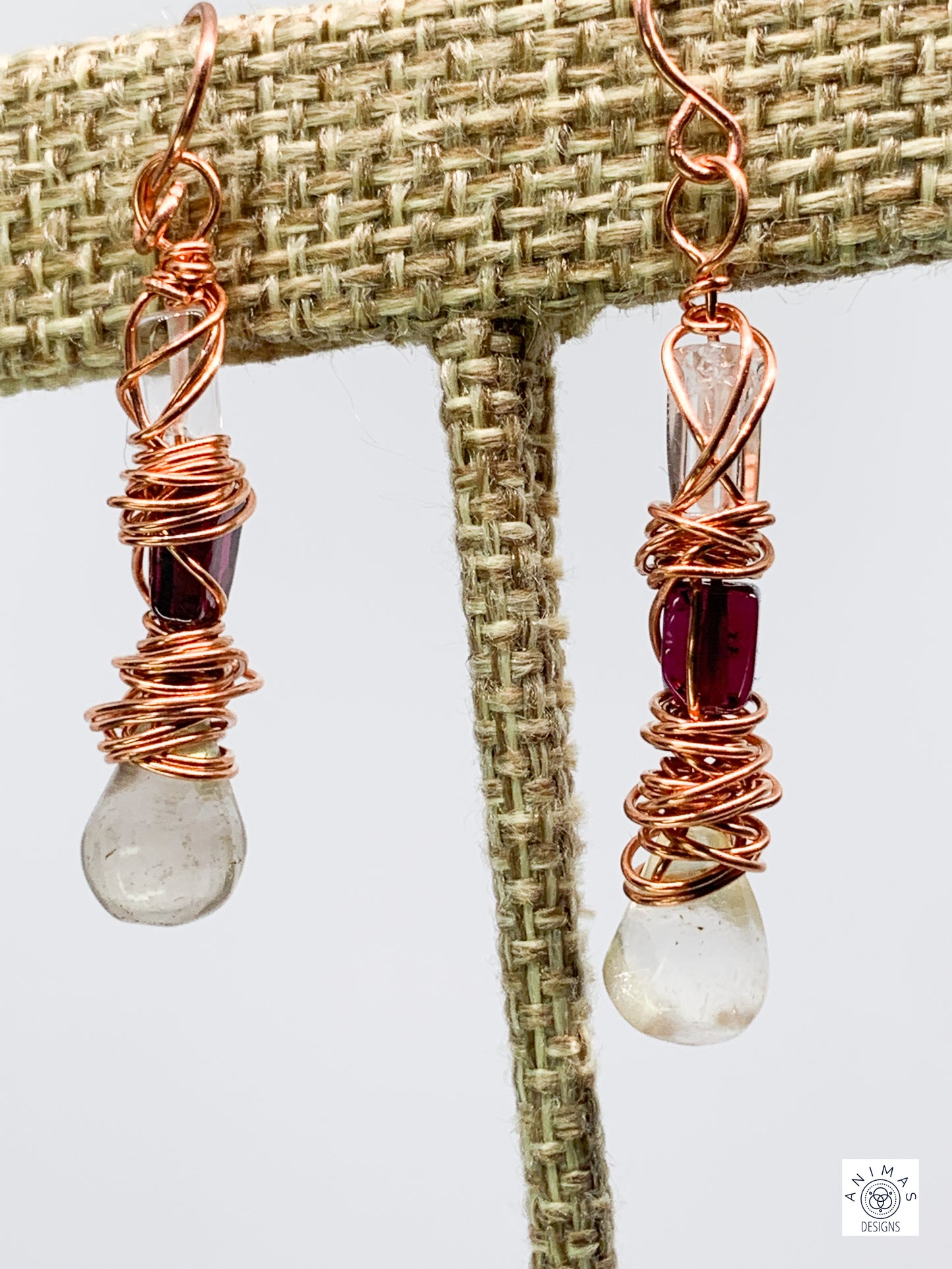 Lemon Quartz and Garnet Copper Earrings