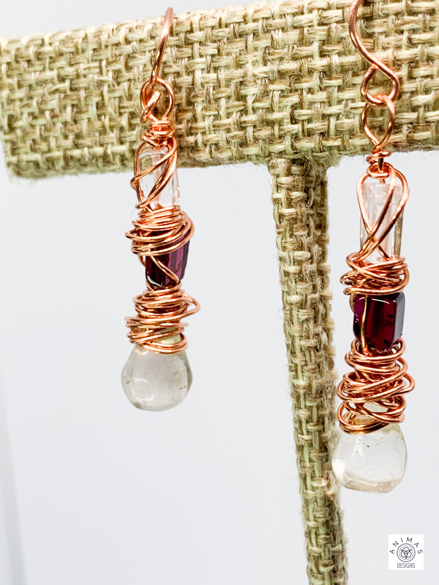 Lemon Quartz and Garnet Copper Earrings