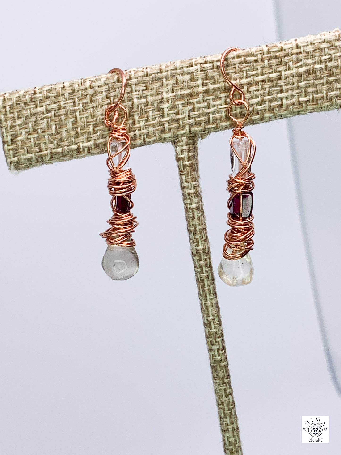 Lemon Quartz and Garnet Copper Earrings