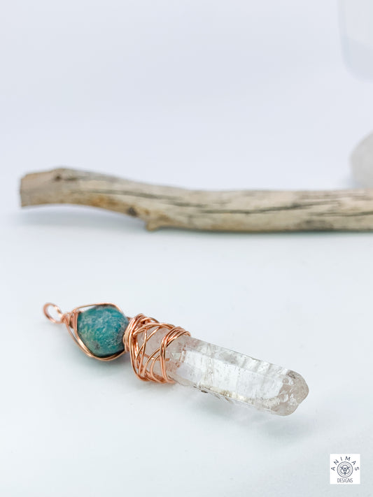 Sterling Silver Turquoise and Quartz Crystal Minimalist Pendant