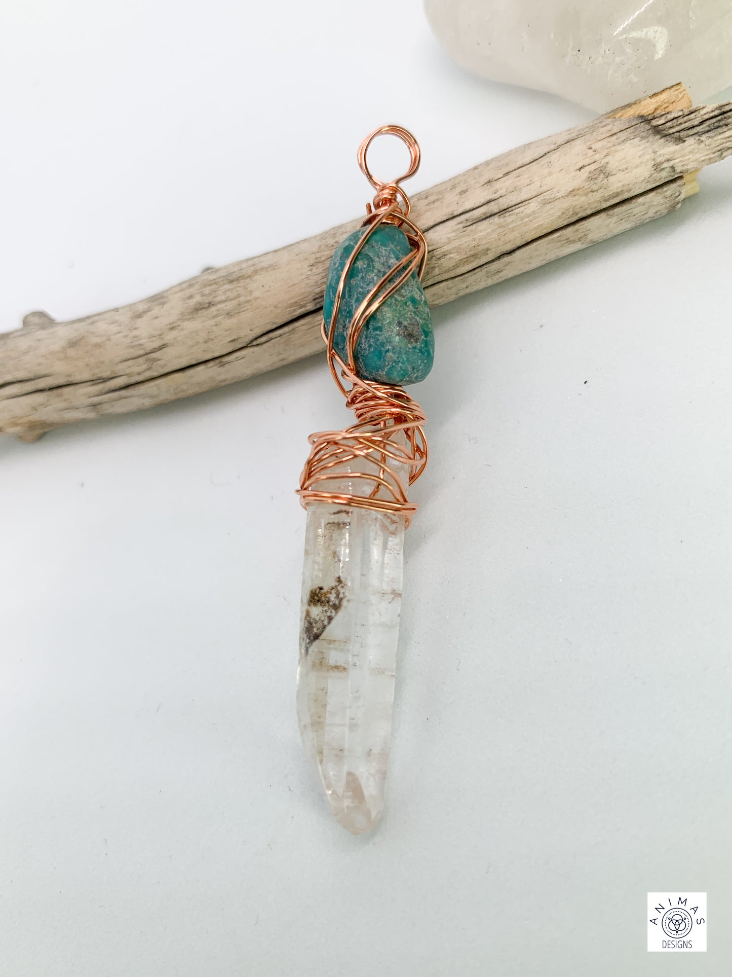 Sterling Silver Turquoise and Quartz Crystal Minimalist Pendant