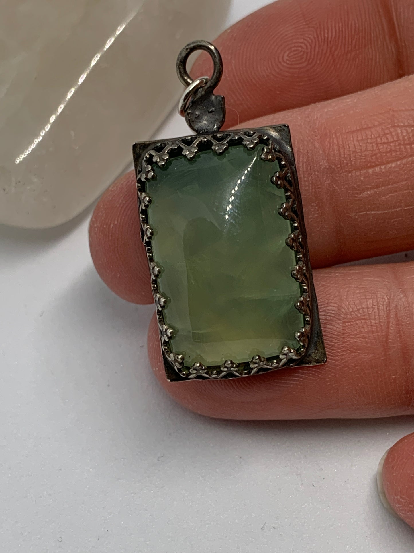 Prehnite Sterling Silver Pendant . Sacred Numerology 444 Each piece is unique -