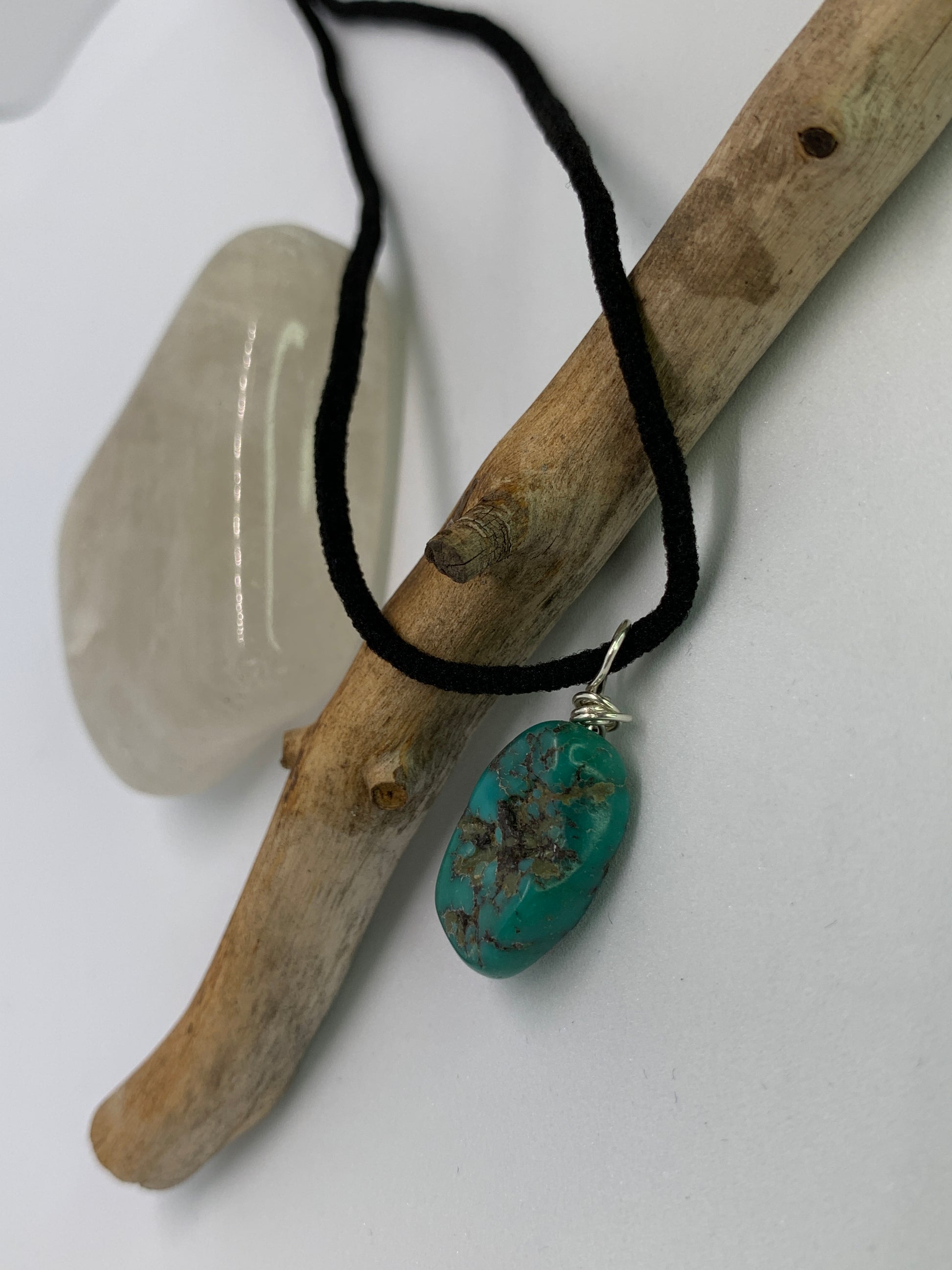 Mexican Turquoise Minimalist Pendant. Sterling silver wire. Handmade. Colorado USA