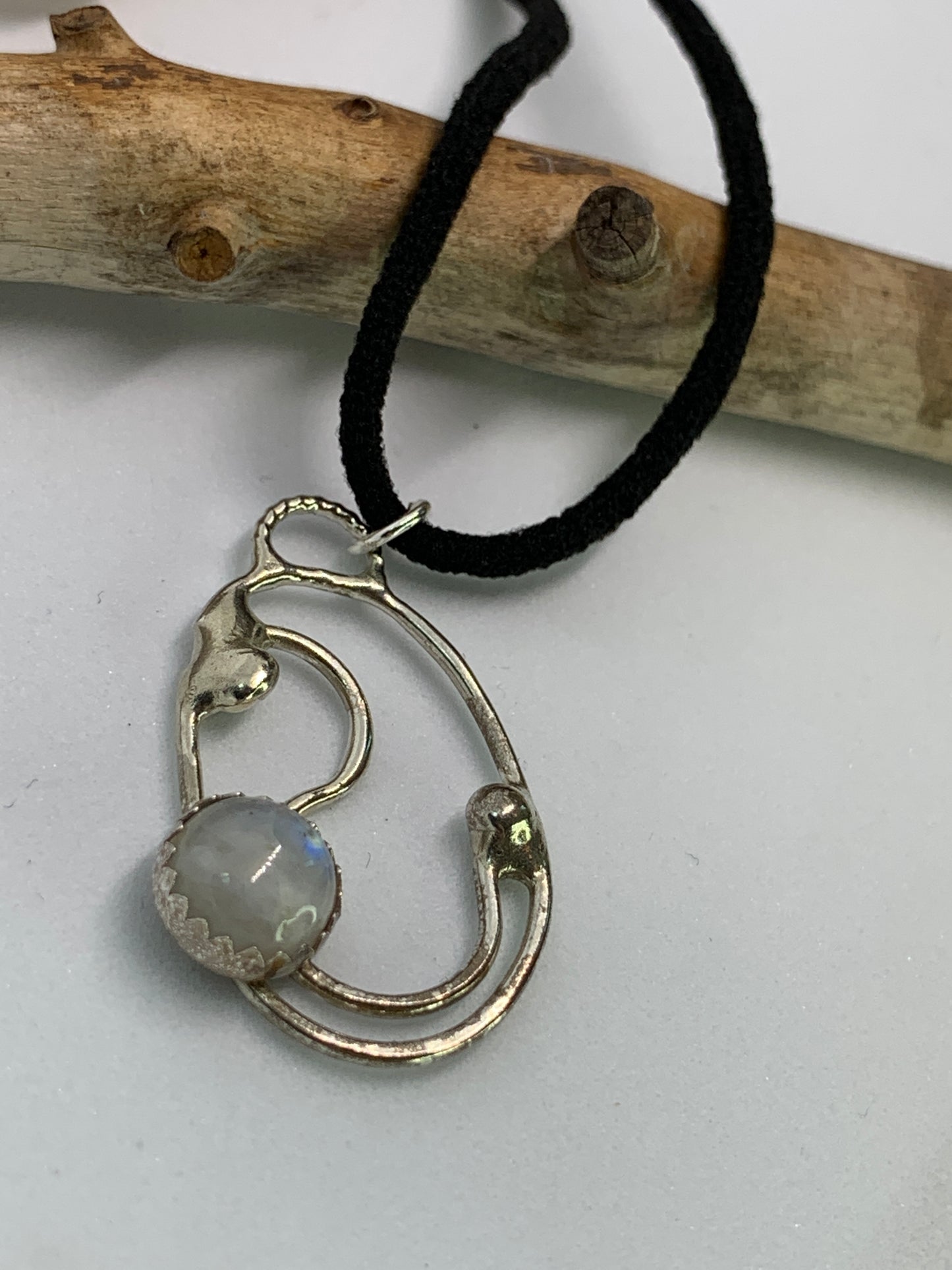 Sterling Silver Moonstone Spiral Circle Pendant