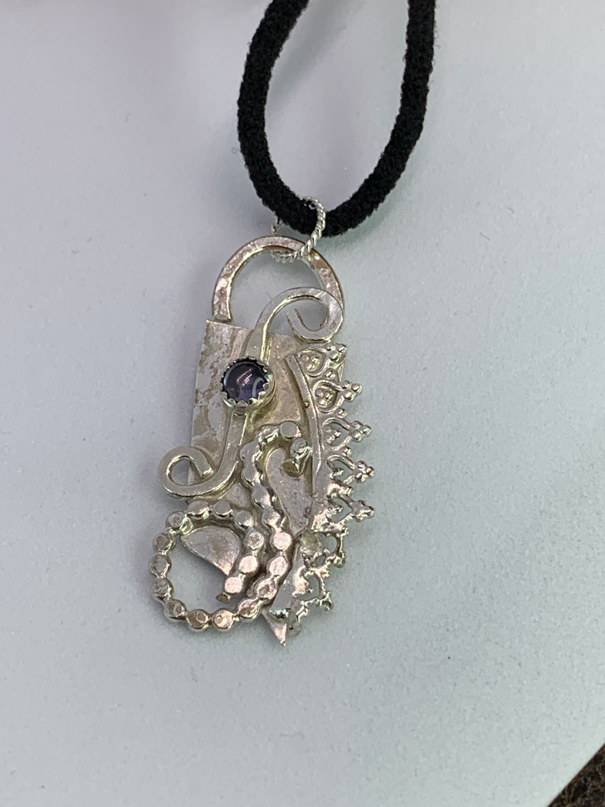 Iolite Sterling Silver Filigree Abstract Fused Necklace. Handmade in Colorado, USA. Each piece is unique and one of a kind. 