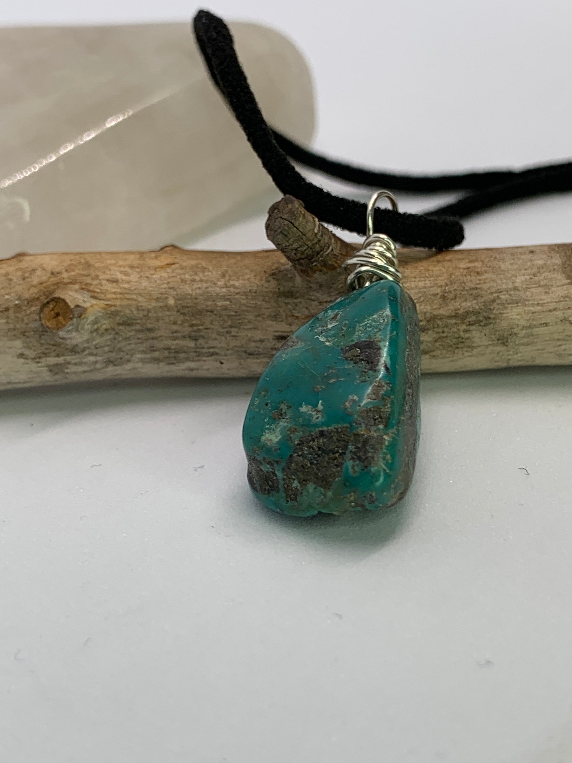 Mexican Turquoise Minimalist Pendant. Sterling silver wire. Simple boho design. 