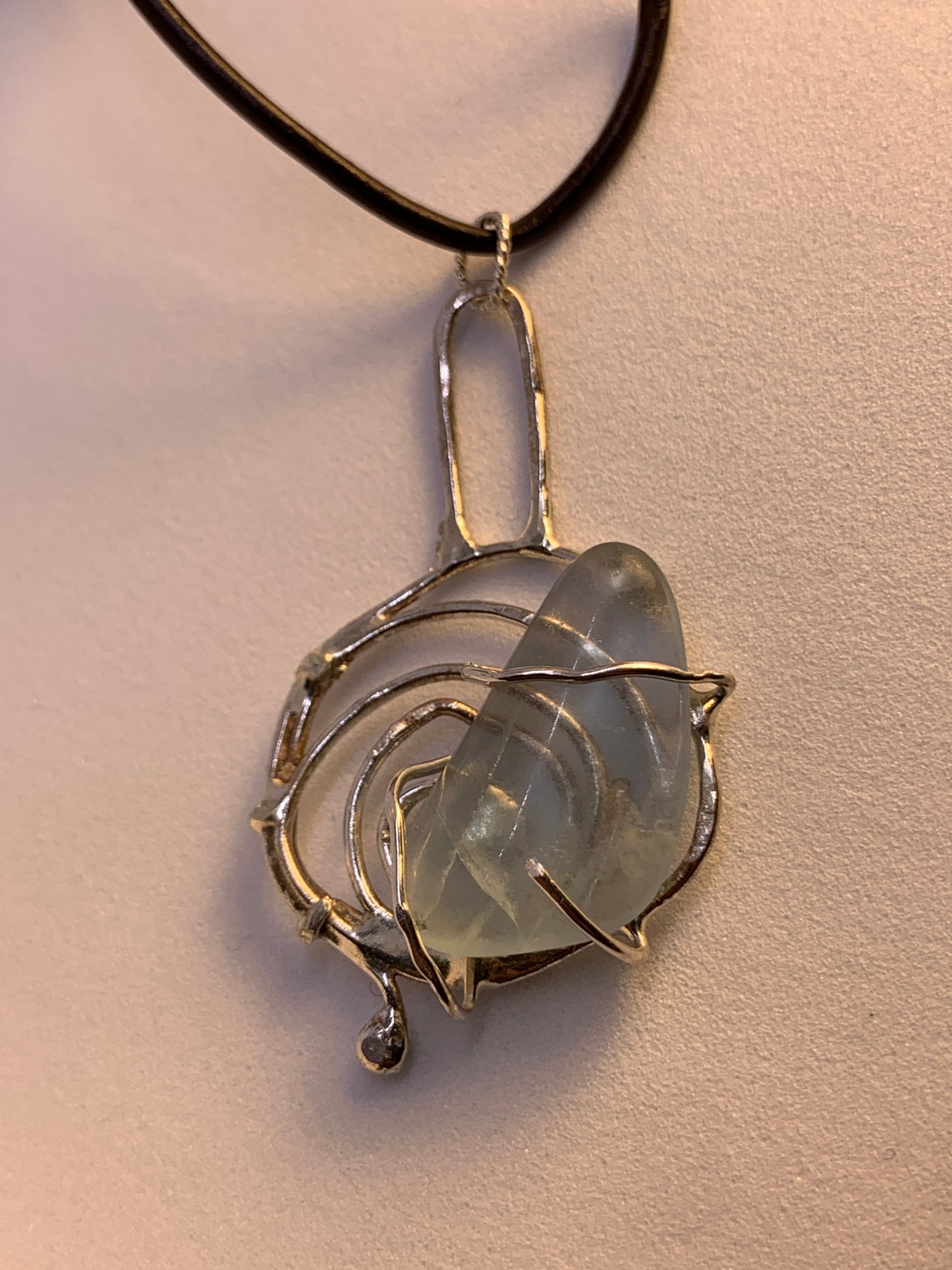 Unique Abstract Fluorite Sterling Silver Pendant