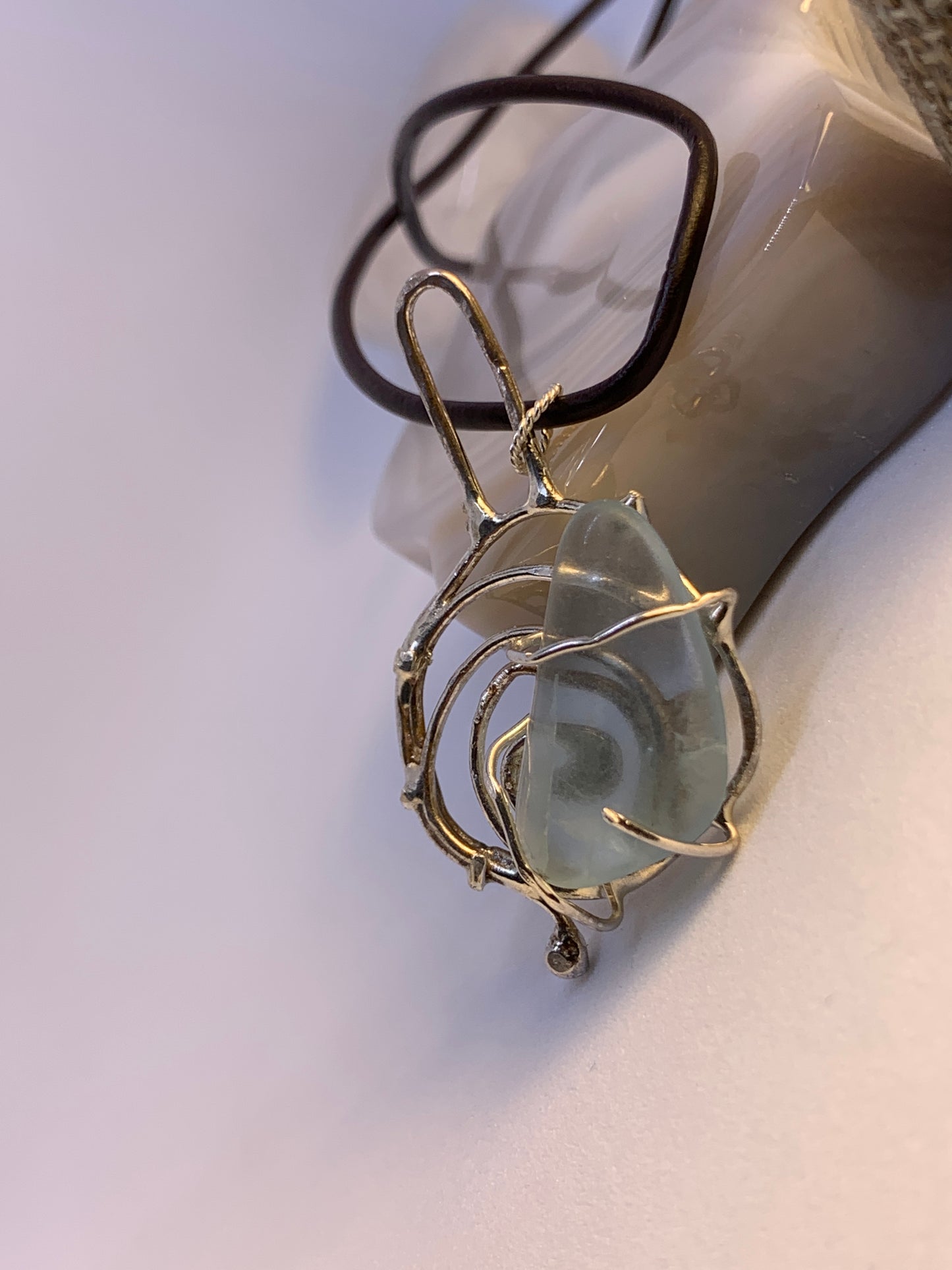 Unique Abstract Fluorite Sterling Silver Pendant