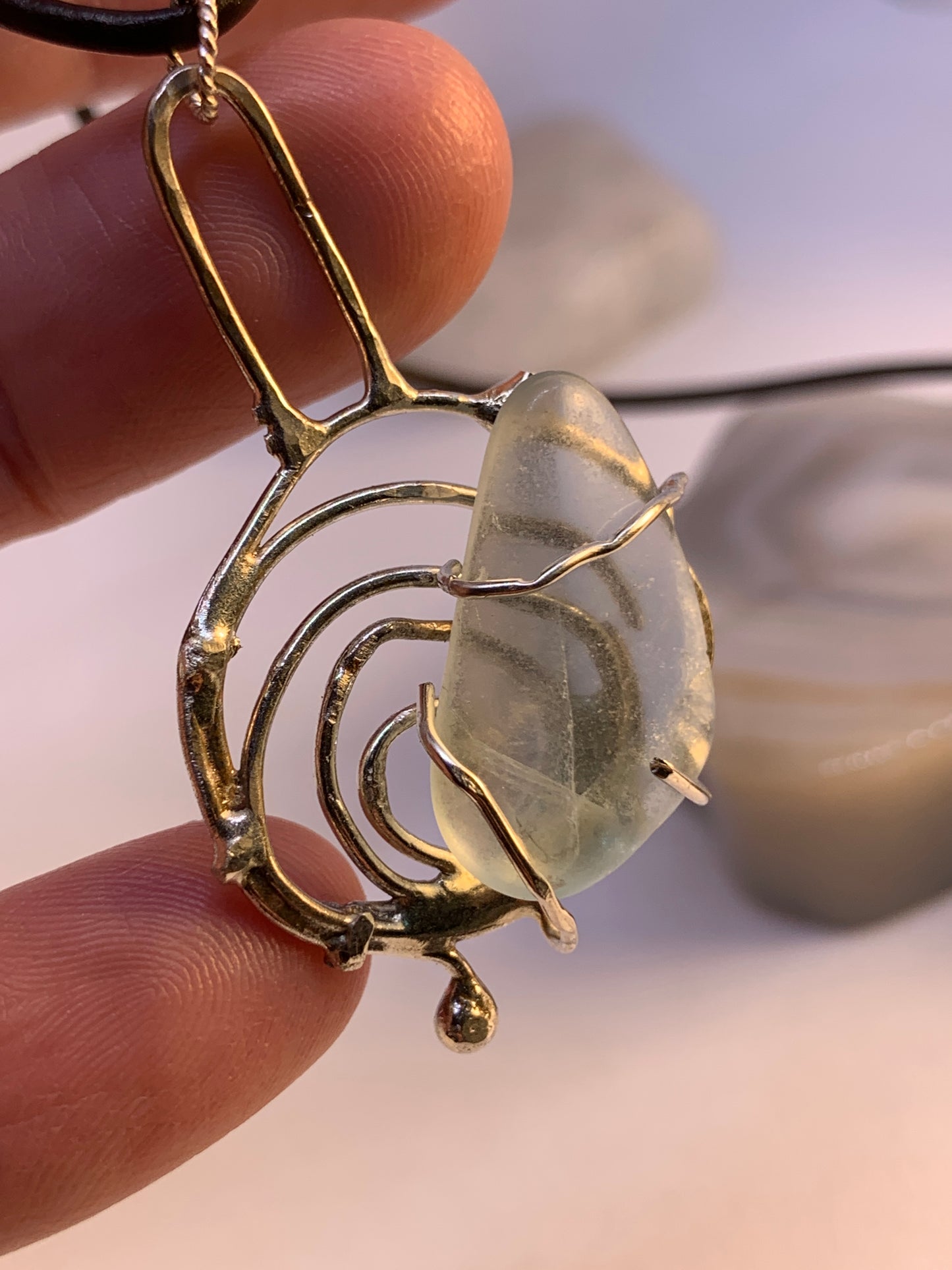 Unique Abstract Fluorite Sterling Silver Pendant