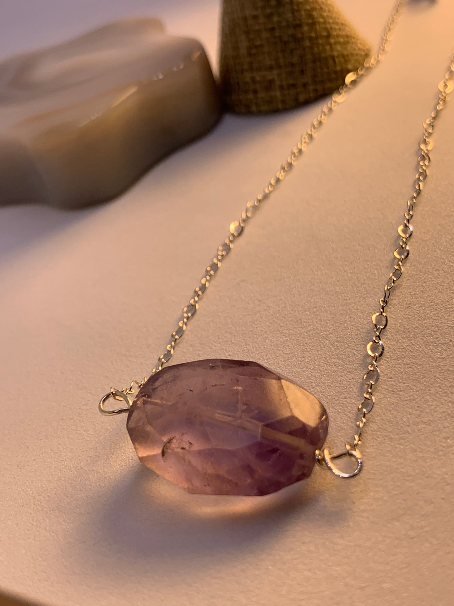 LargeHuge Faceted Polished Amethyst Minimalist Simple Stone Sterling Silver Necklace