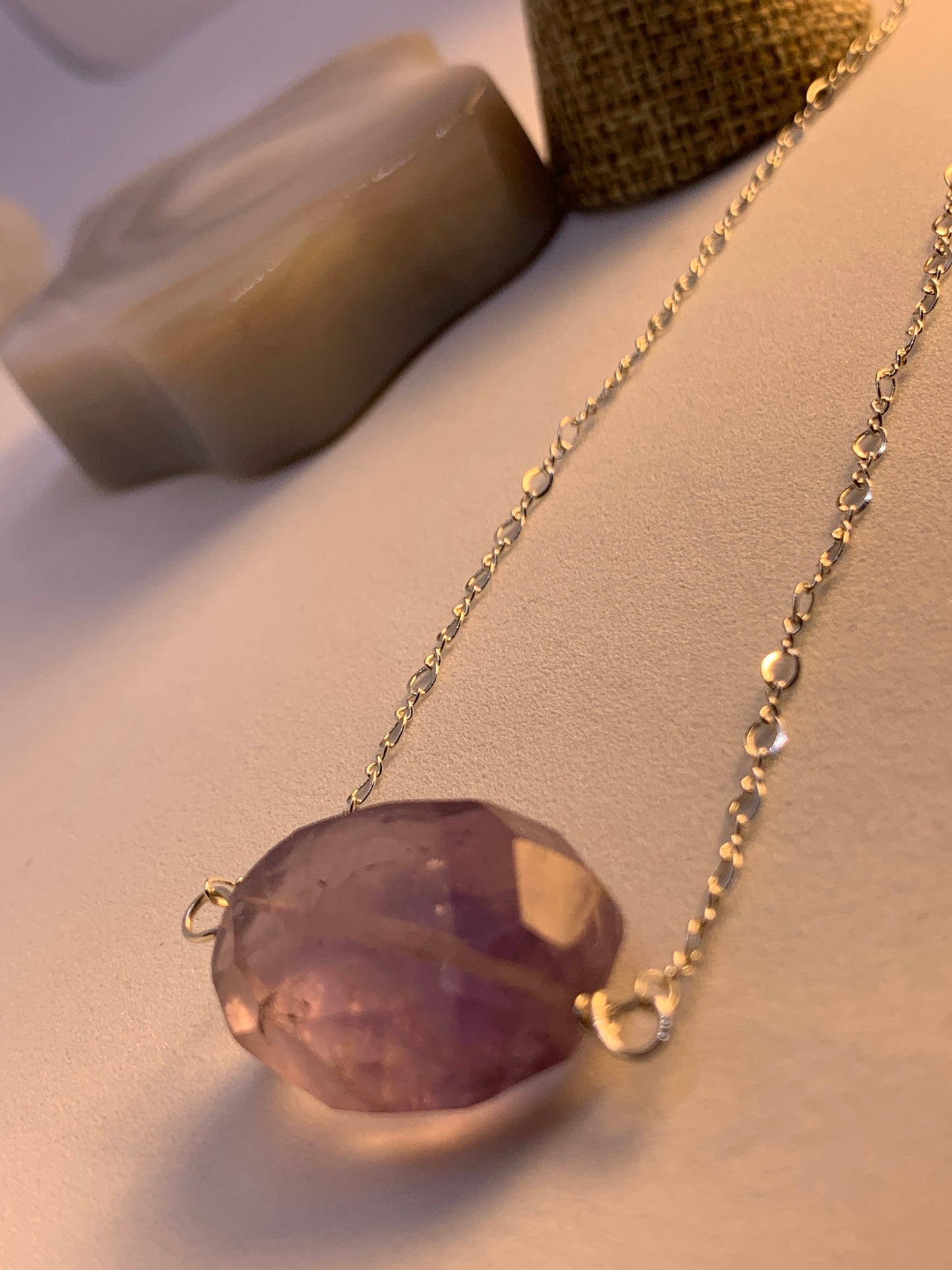 LargeHuge Faceted Polished Amethyst Minimalist Simple Stone Sterling Silver Necklace