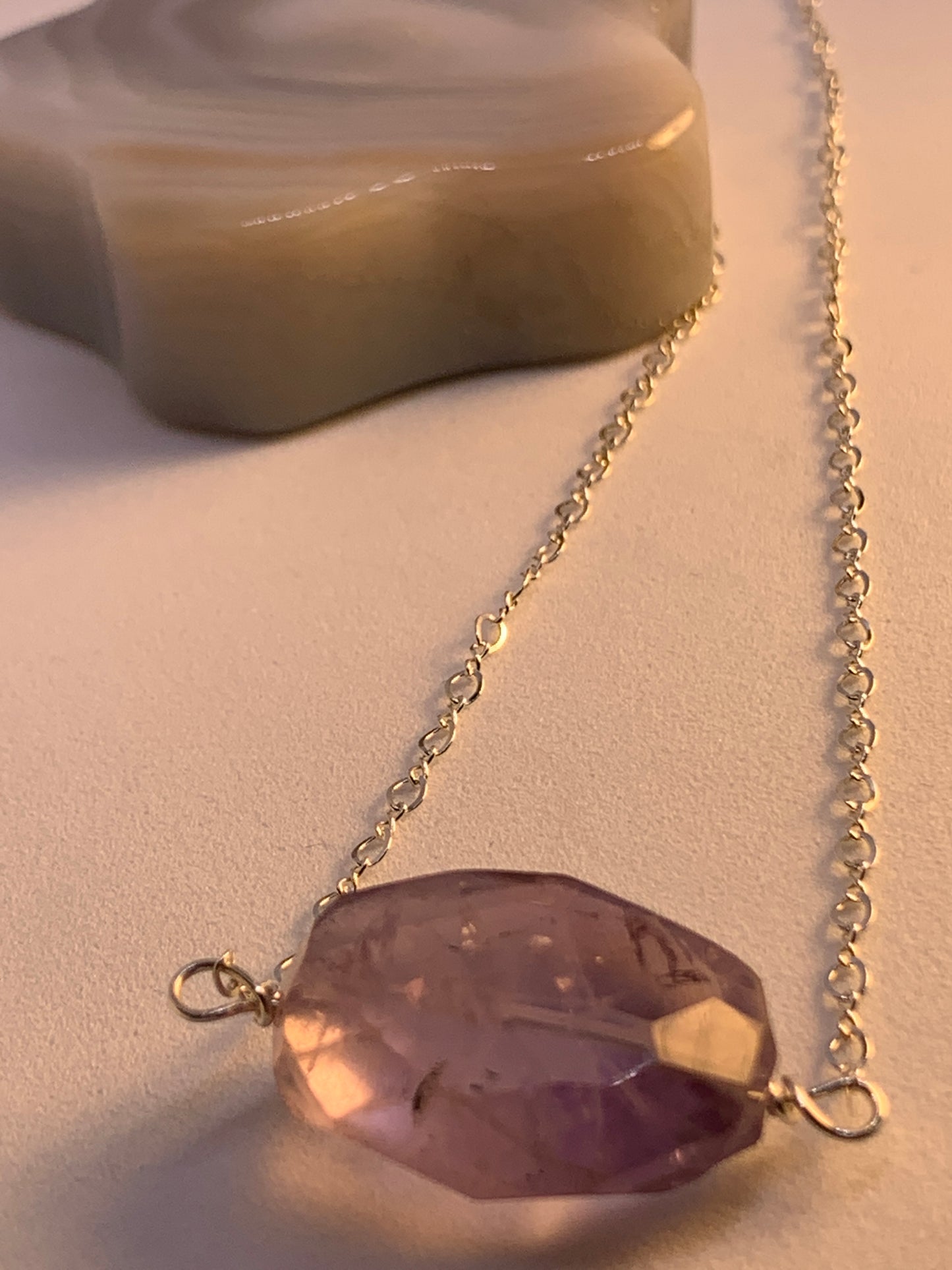 LargeHuge Faceted Polished Amethyst Minimalist Simple Stone Sterling Silver Necklace